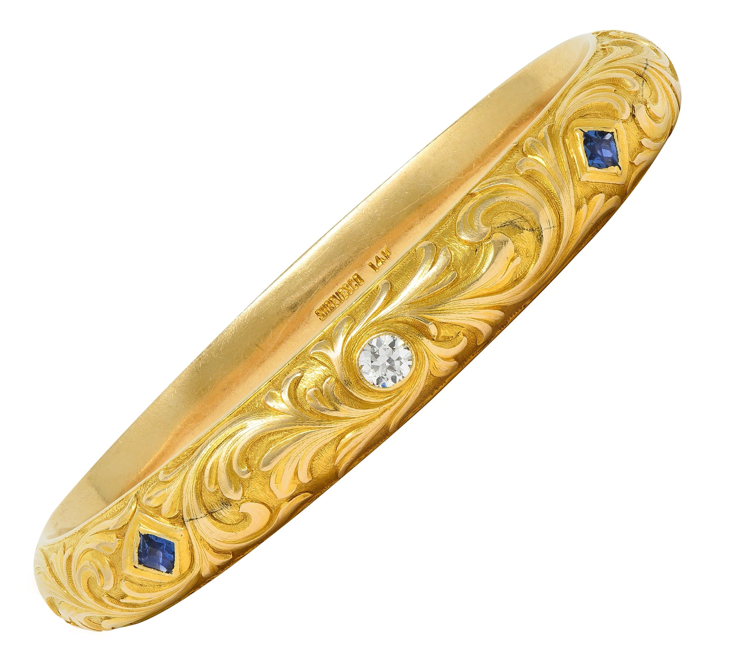 Shreve & Co. Art Nouveau Sapphire Diamond 14 Karat Yellow Gold Antique Bracelet