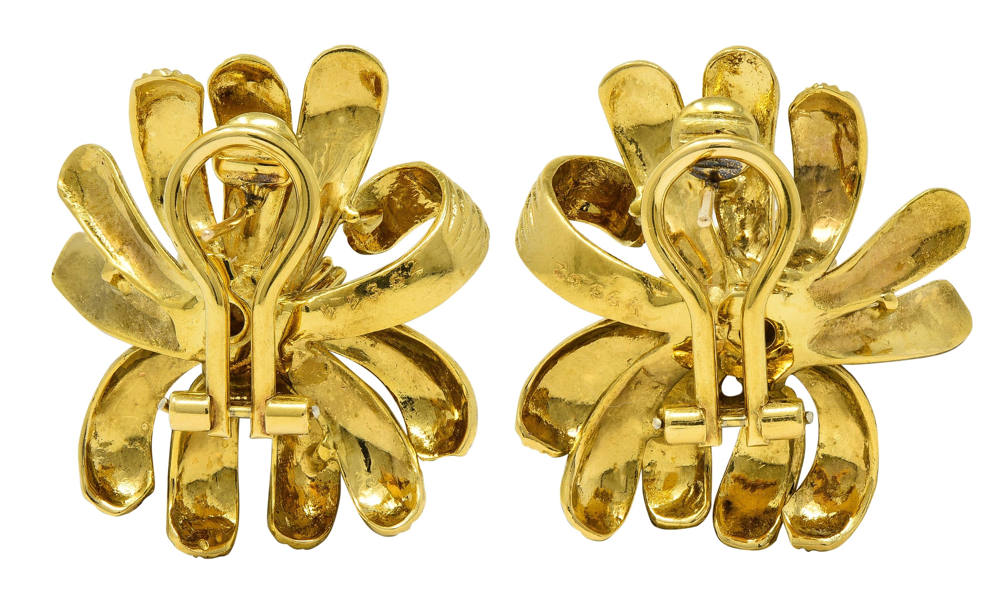 Cartier 1970's Ruby 18 Karat Yellow Gold Vintage Flower Earrings