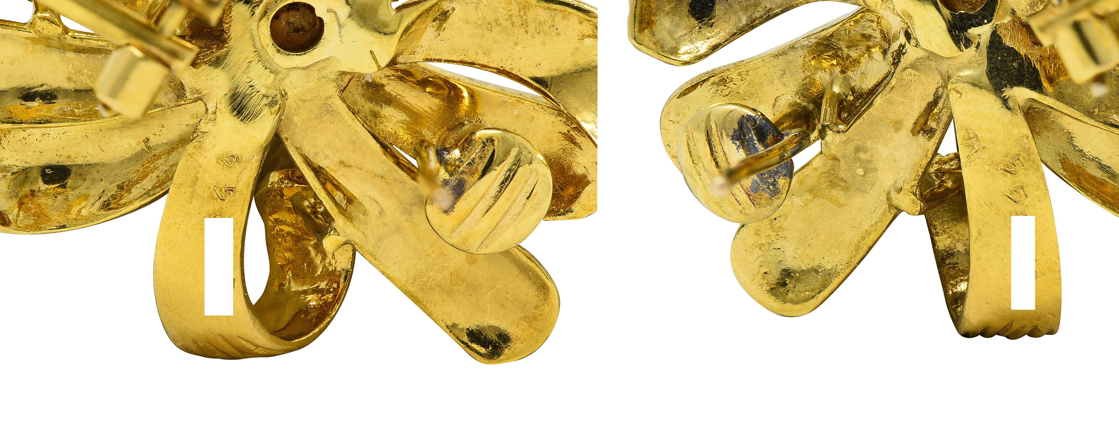 Cartier 1970's Ruby 18 Karat Yellow Gold Vintage Flower Earrings
