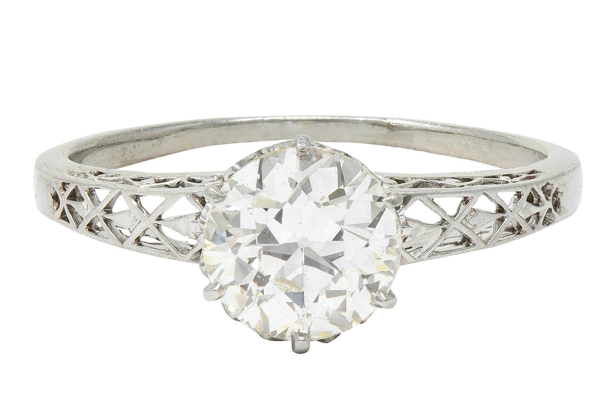 Art Deco Old European Diamond Platinum Fleur-De-Lis Solitaire Engagement Ring