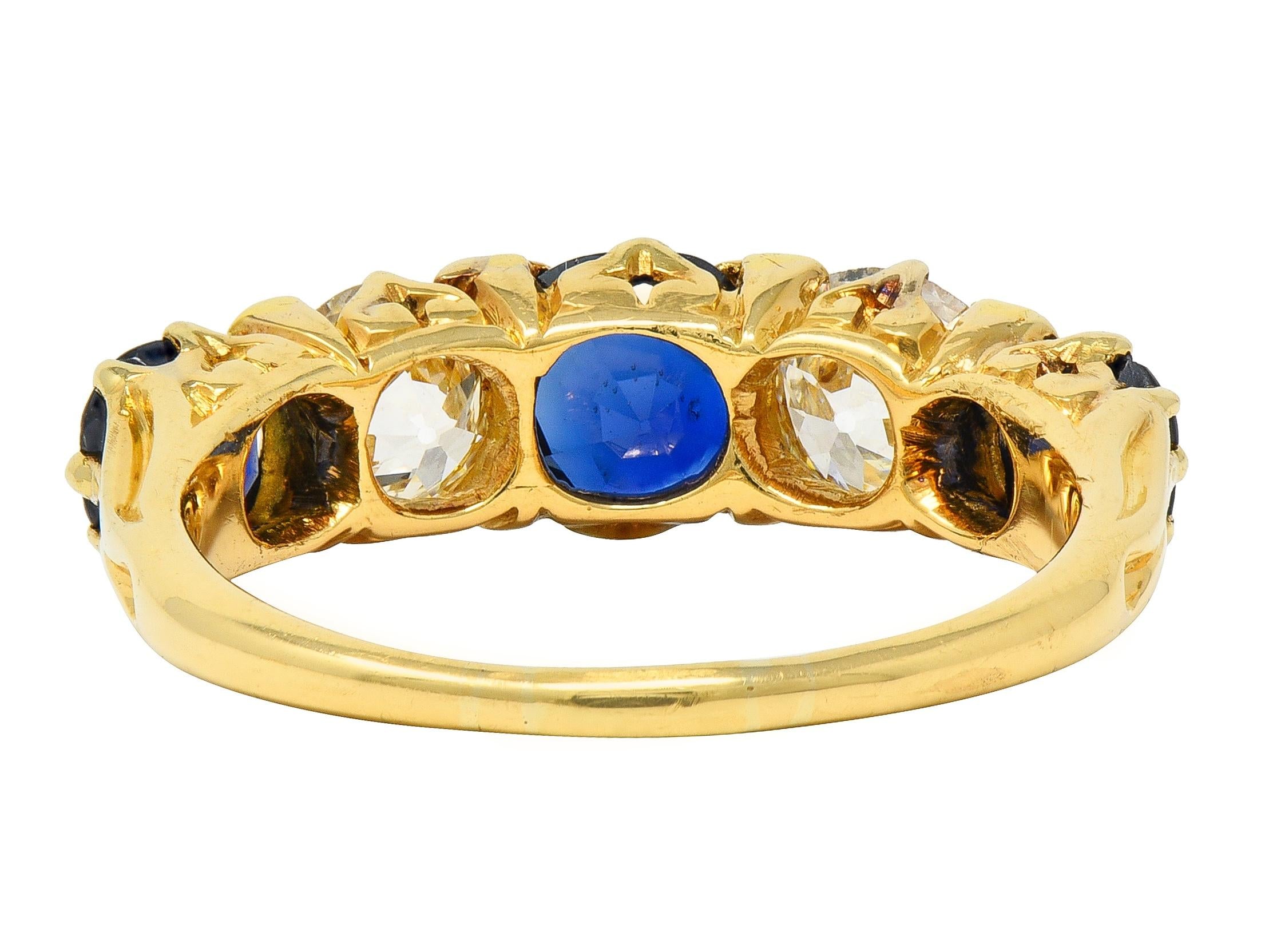 Victorian 3.84 CTW Sapphire Diamond 18 Karat Yellow Gold Antique Spade Band Ring