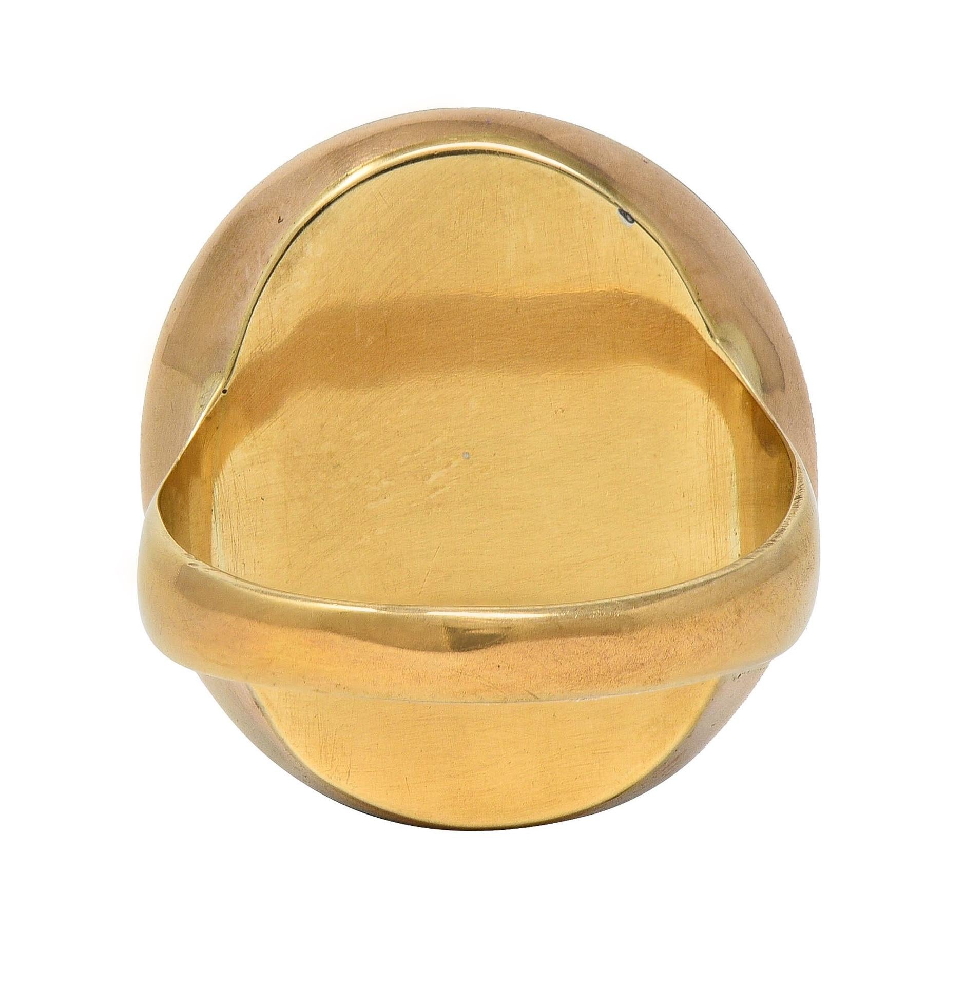 Georgian Enamel 14 Karat Yellow Gold Painted Lady Antique Portrait Signet Ring
