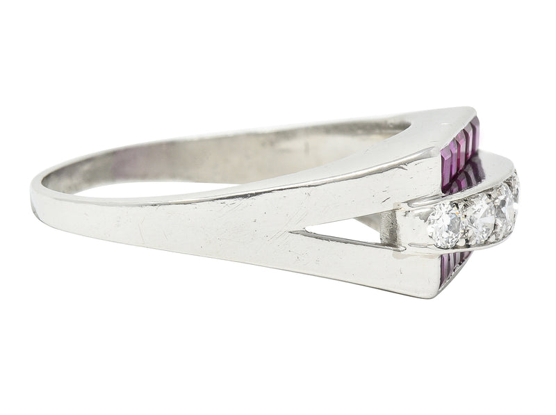 1950's Mid-Century 1.05 CTW Ruby Diamond Platinum Band Ring Published
