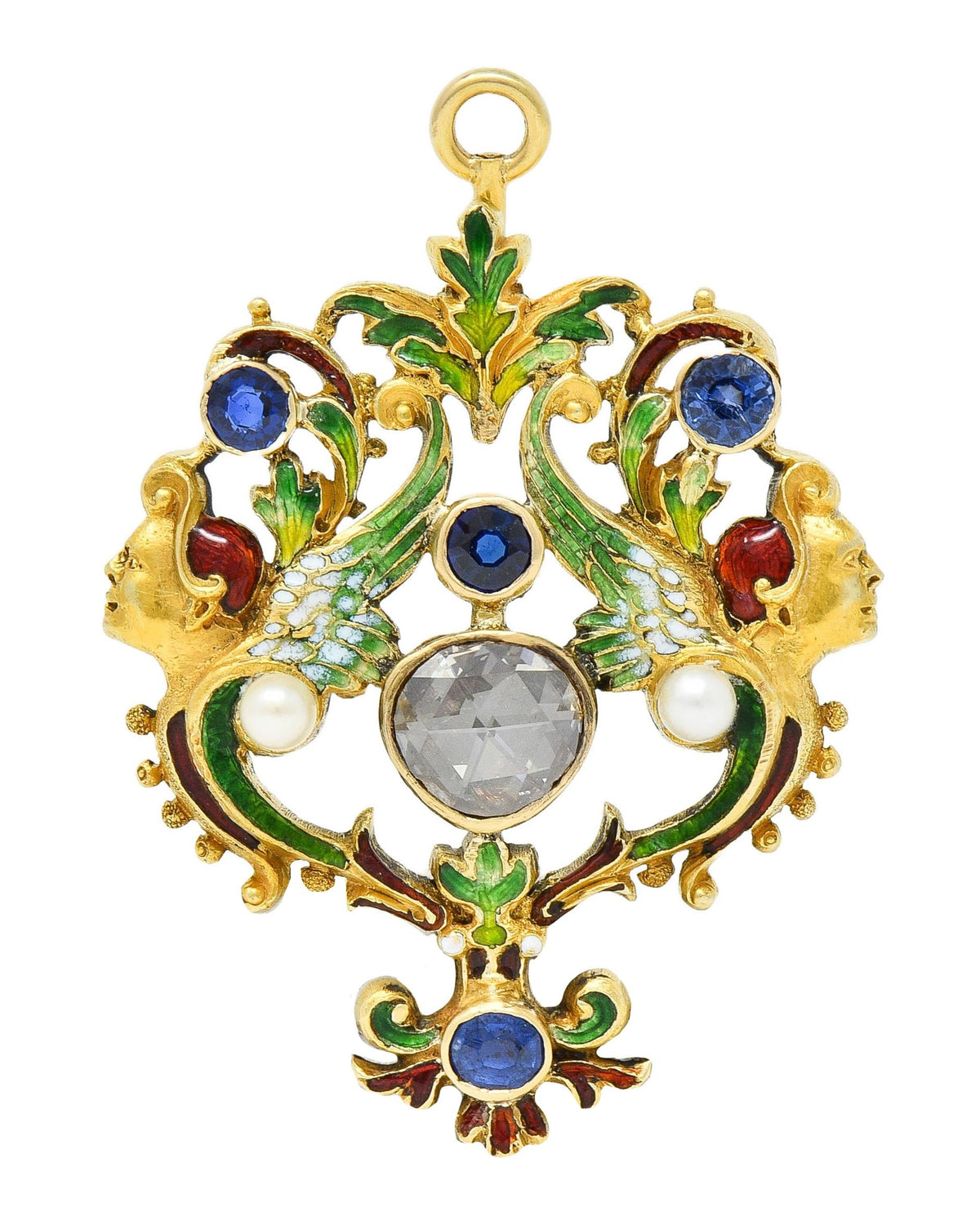 Victorian Renaissance Revival 3.30 CTW Sapphire Diamond Enamel 14 Kara