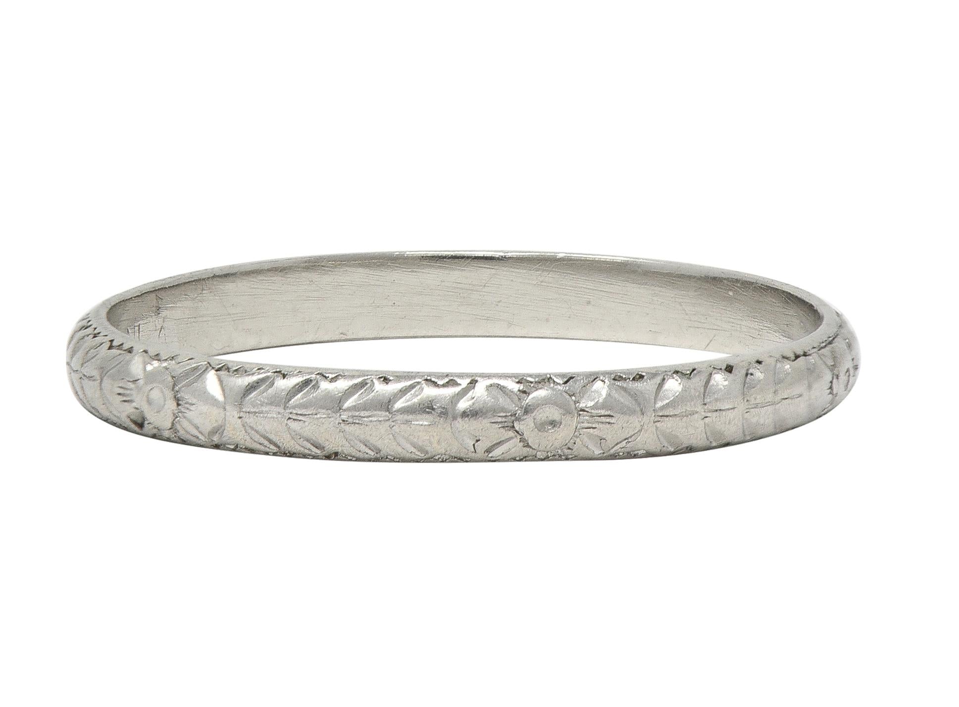 Art Deco Platinum Vintage Orange Blossom Floral Wedding Band Ring