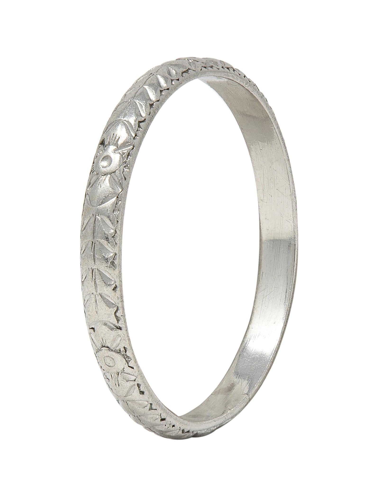Art Deco Platinum Vintage Orange Blossom Floral Wedding Band Ring