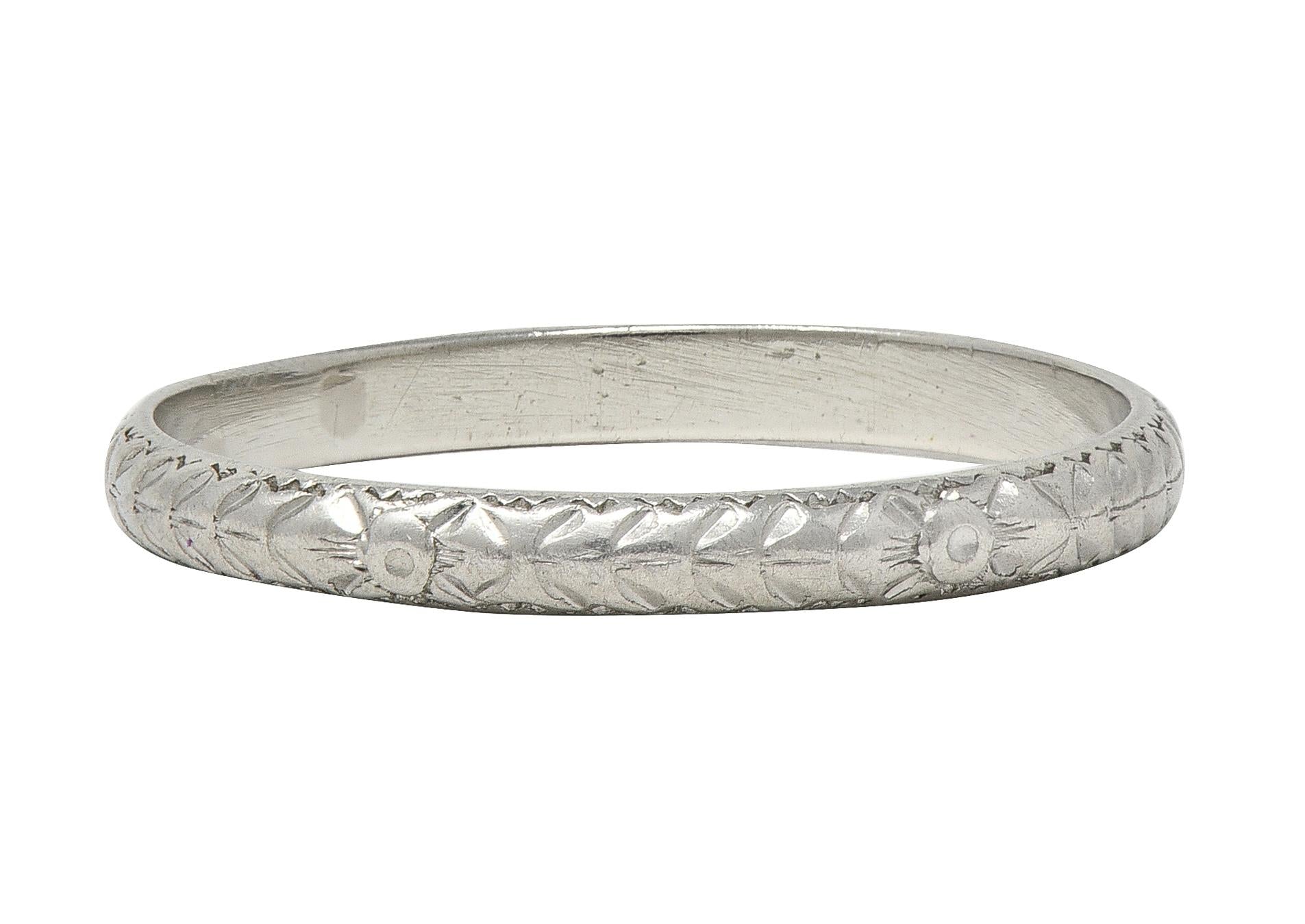 Art Deco Platinum Vintage Orange Blossom Floral Wedding Band Ring
