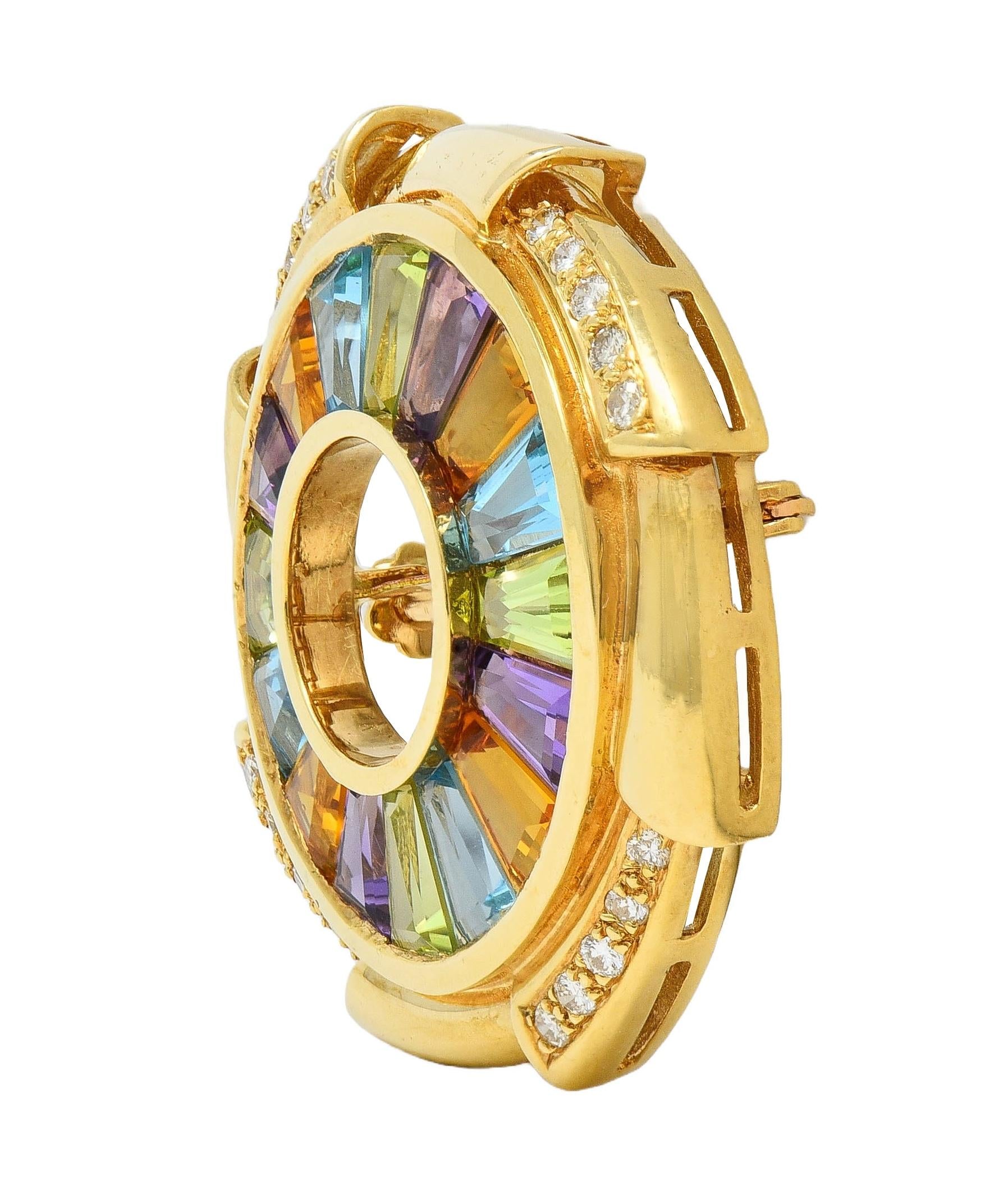 H.Stern Diamond Multi-Gem 18 Karat Yellow Gold Rainbow Pinwheel Vintage Brooch