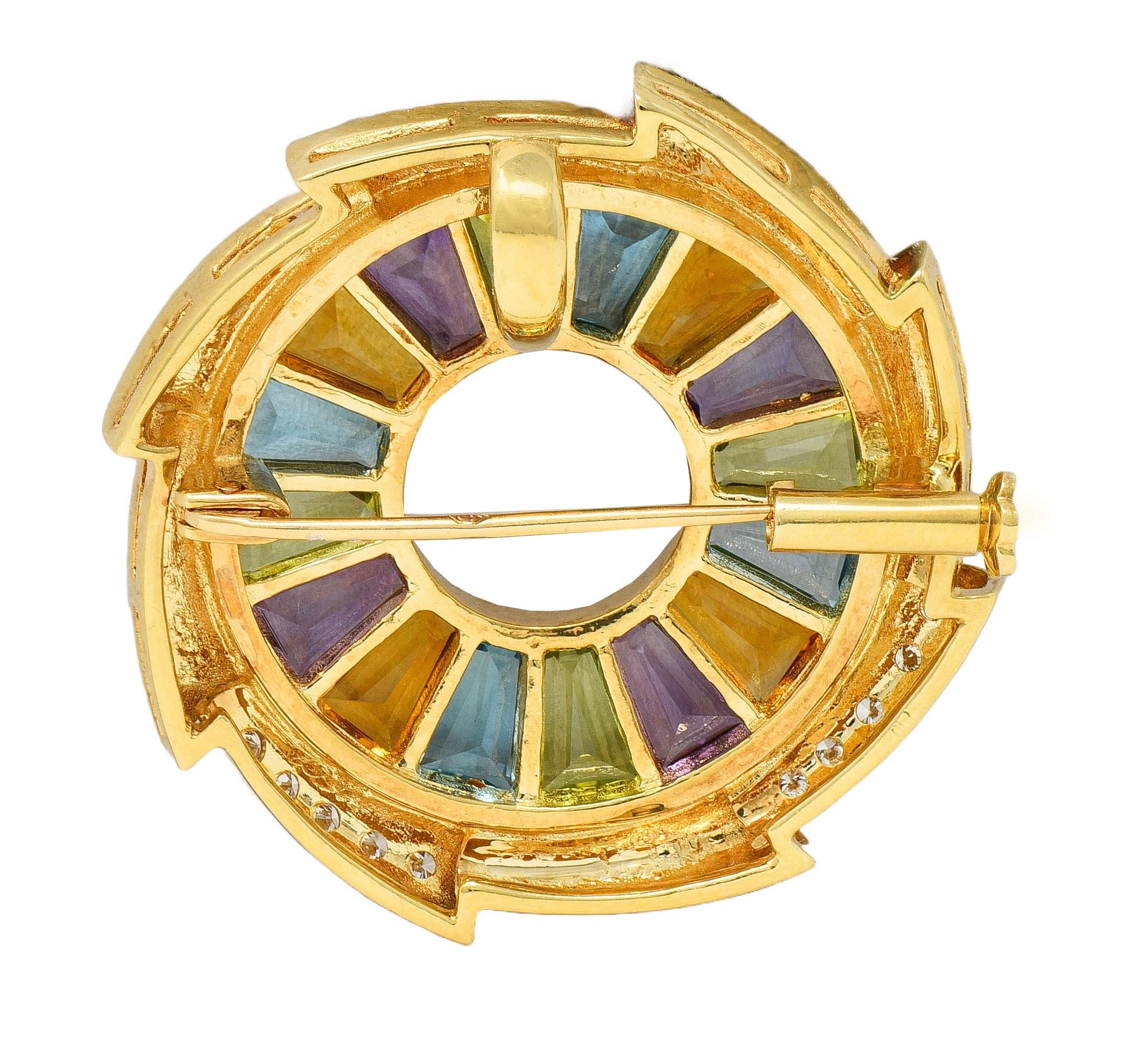 H.Stern Diamond Multi-Gem 18 Karat Yellow Gold Rainbow Pinwheel Vintage Brooch