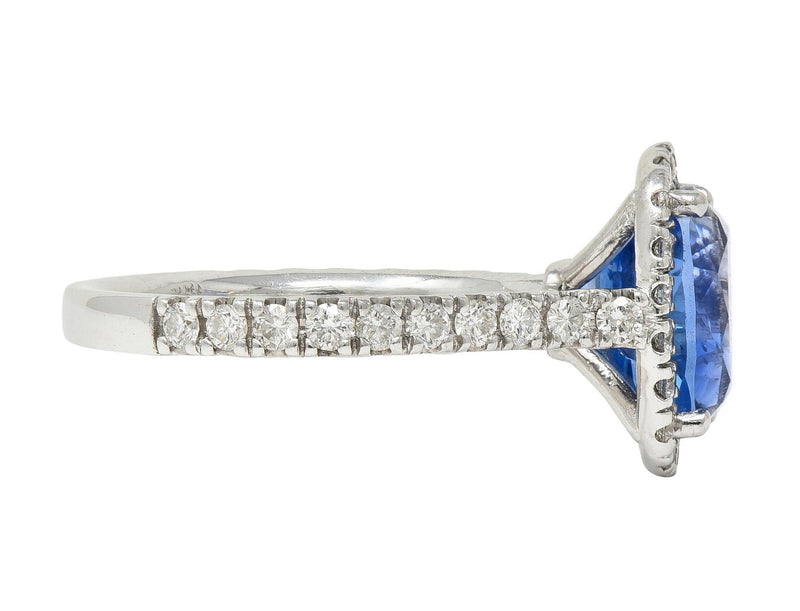 Contemporary 4.67 CTW Sapphire Diamond 18 Karat White Gold Halo Ring