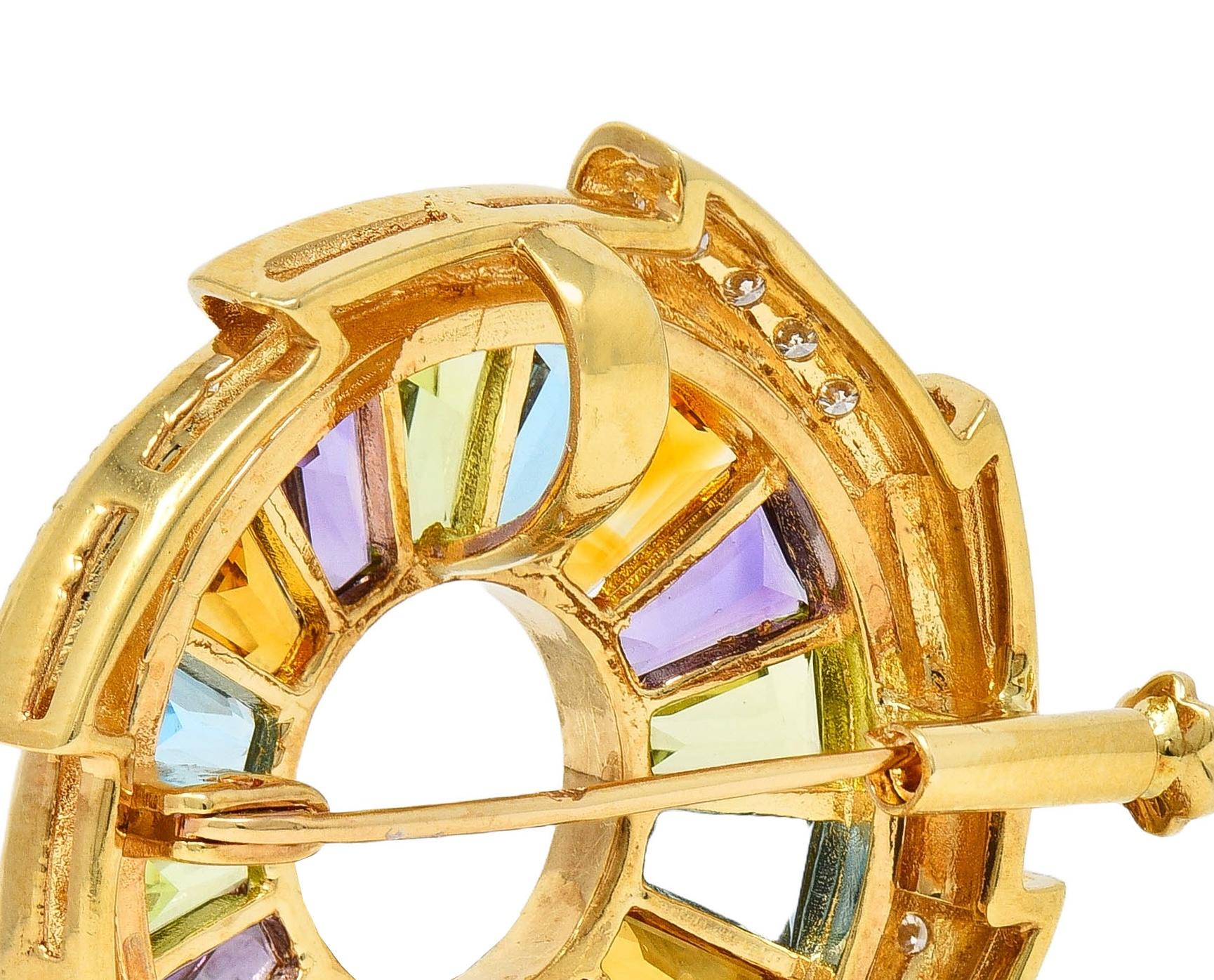 H.Stern Diamond Multi-Gem 18 Karat Yellow Gold Rainbow Pinwheel Vintage Brooch