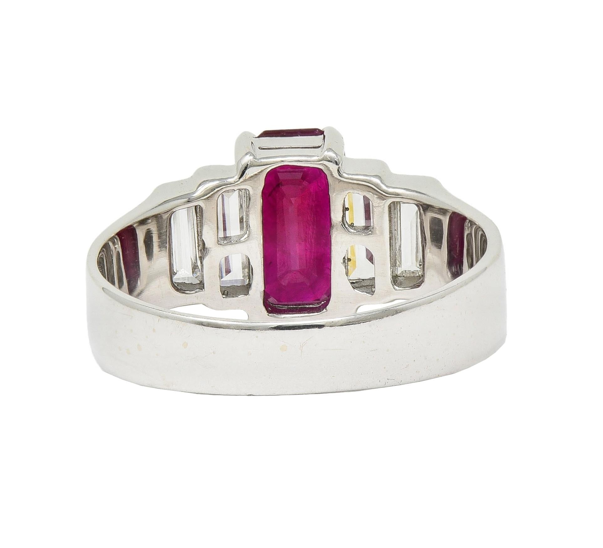 Contemporary 2.10 CTW Emerald Cut Ruby Diamond 18 Karat White Gold Ring