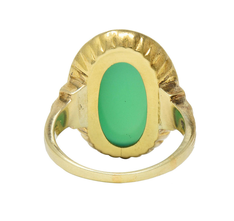 Allsopp Bros. Art Deco Chrysoprase Enamel 14 Karat Yellow Gold Antique Ring