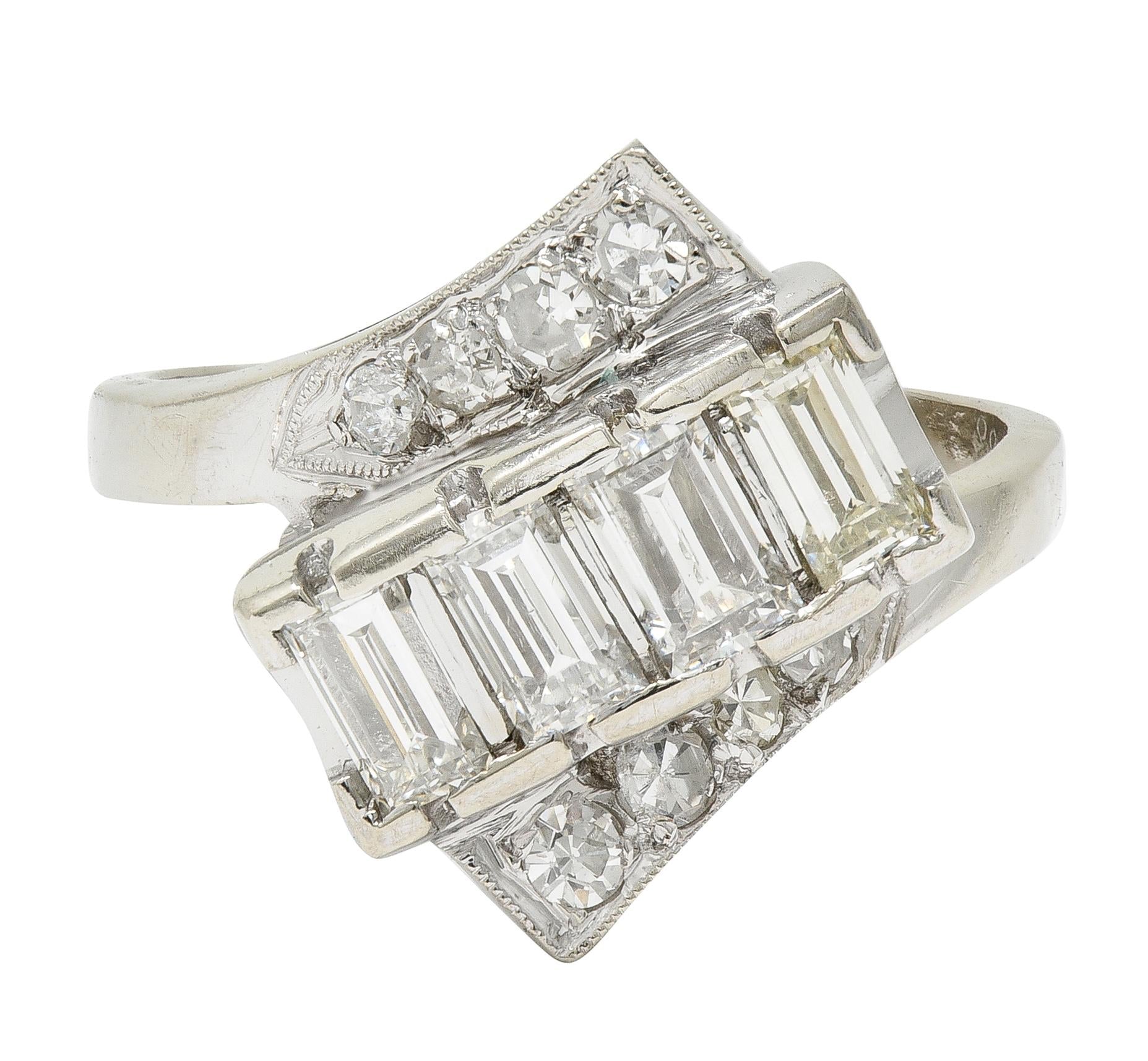 Mid-Century 1.00 CTW Diamond 14 Karat Gold Vintage Ribbon Bypass Ring