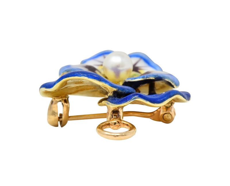 Larter & Son Art Nouveau Enamel Pearl 14 Karat Gold Antique Pansy Pendant Brooch