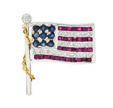 1.25 CTW Sapphire Ruby Diamond 14 Karat Gold American Flag Pendant Brooch