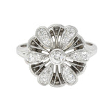 Mid-Century Diamond 14 Karat White Gold Fanning Floral Vintage Dinner Ring