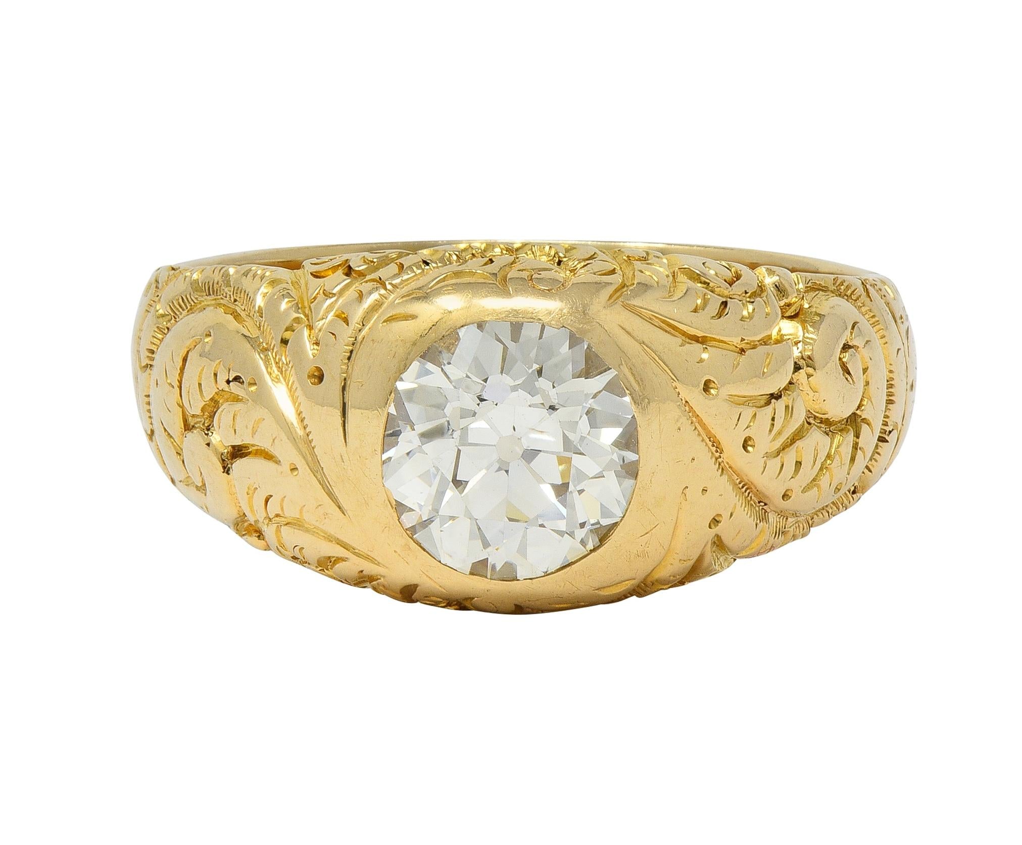 Art Nouveau 1.60 CTW Old Mine Cut Diamond 14K Gold Antique Engagement Ring