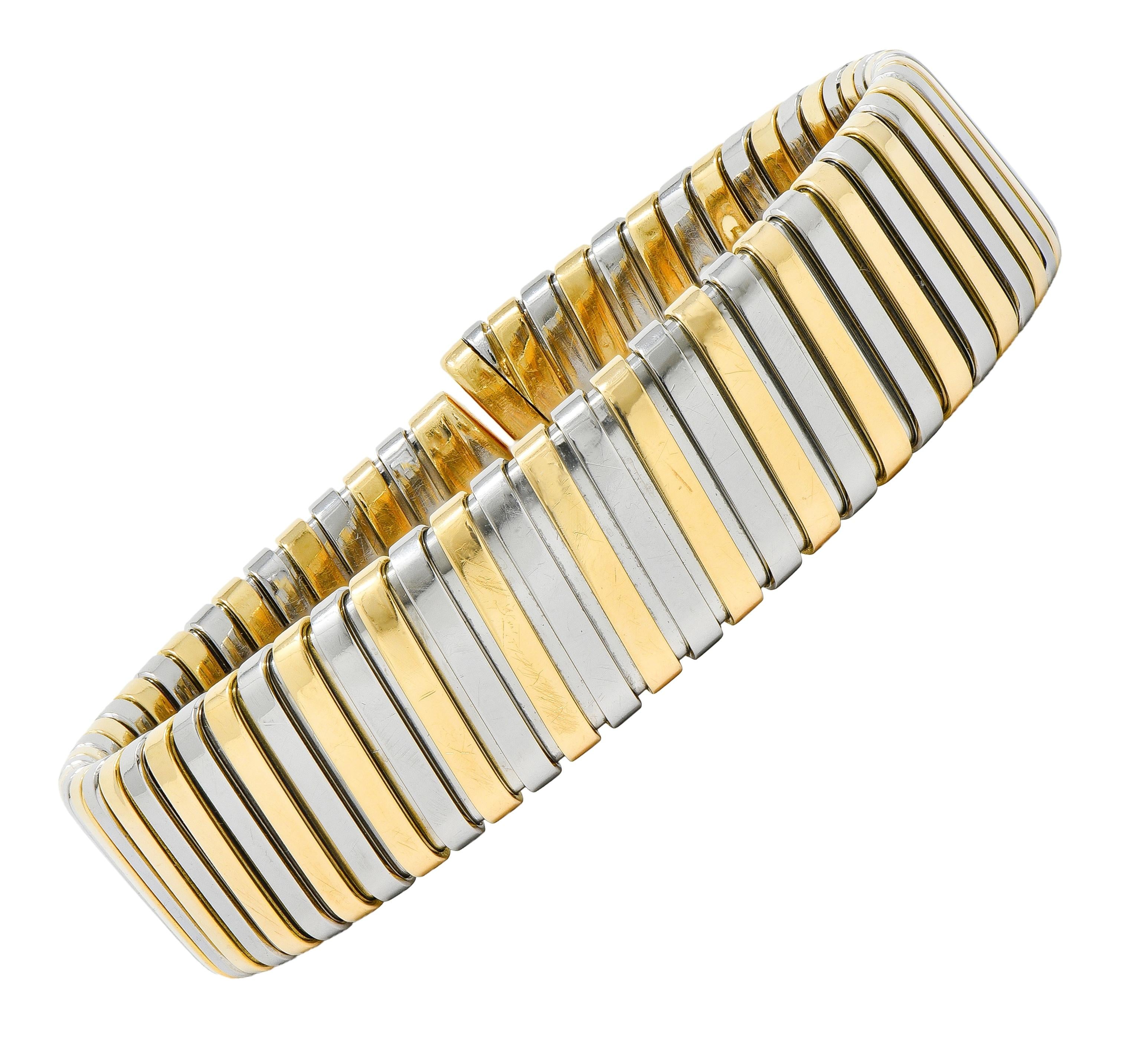Bulgari 1990's 18 Karat Gold Stainless Steel Tubogas Vintage Cuff Bracelet