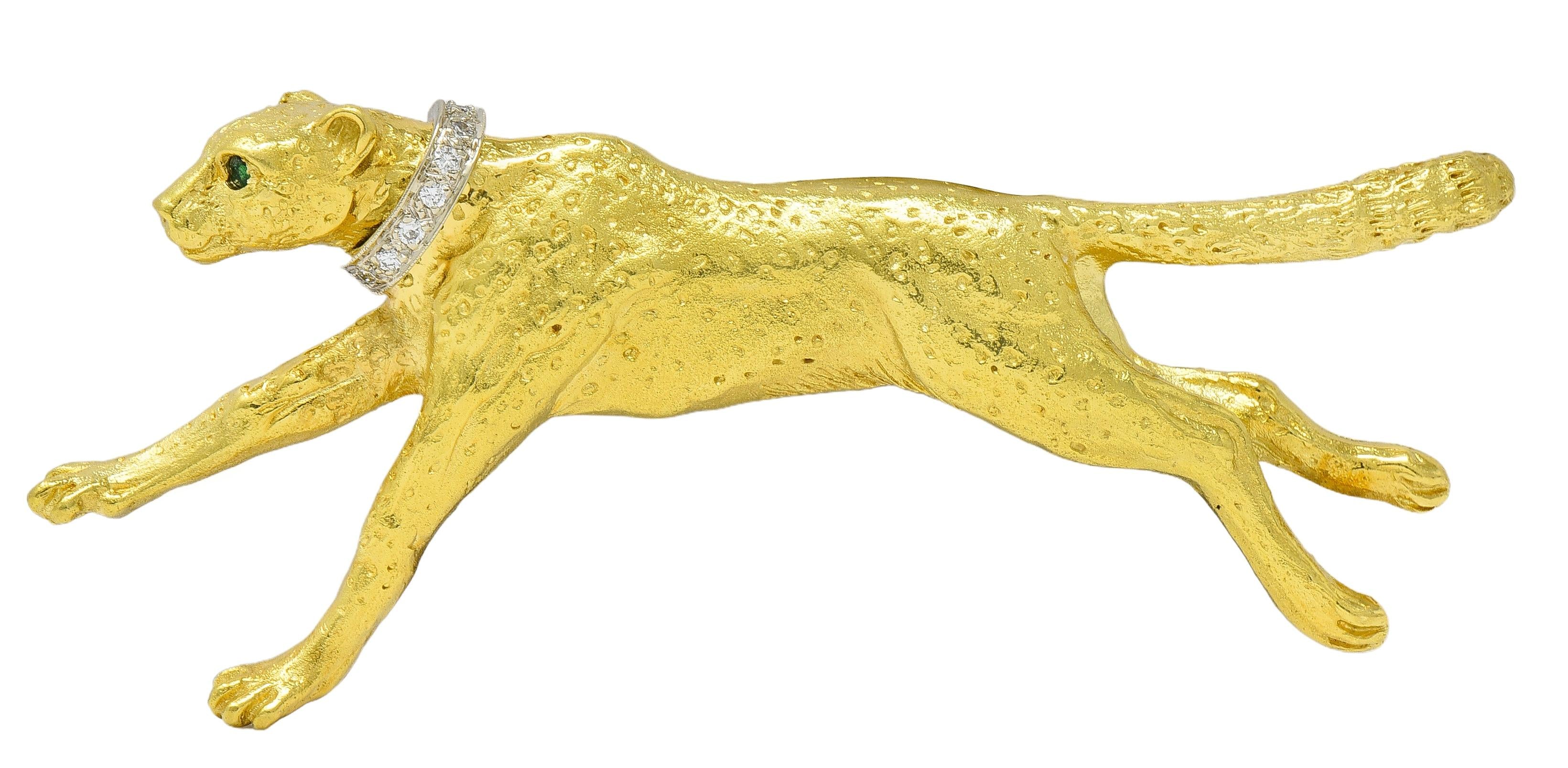 Lagos Contemporary Emerald Diamond 18 Karat Gold Cheetah Brooch