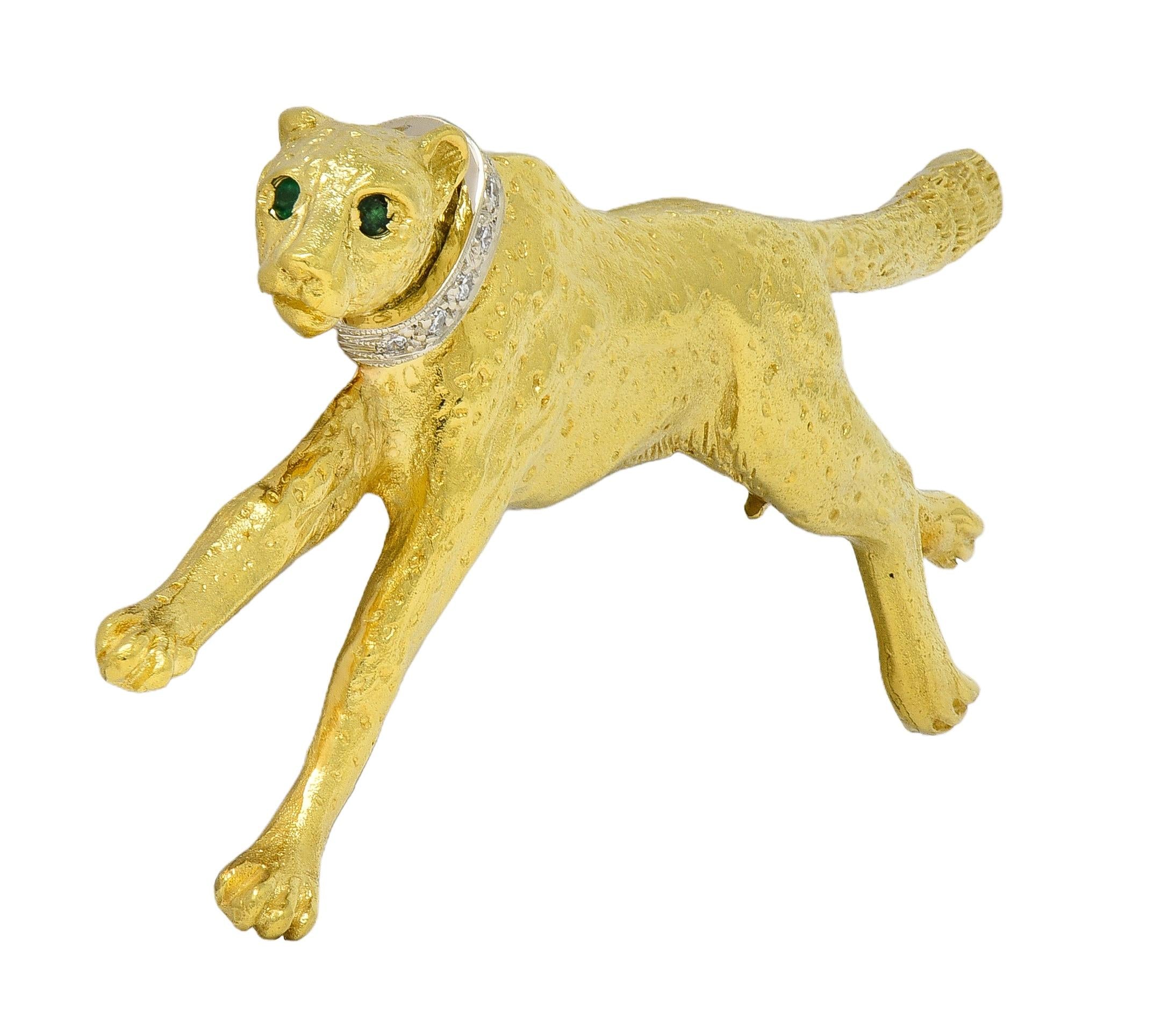 Lagos Contemporary Emerald Diamond 18 Karat Gold Cheetah Brooch