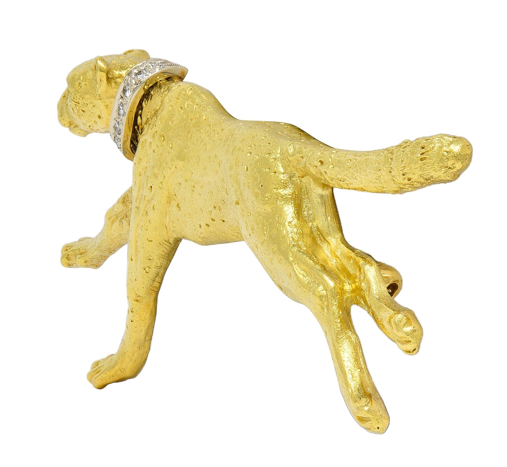 Lagos Contemporary Emerald Diamond 18 Karat Gold Cheetah Brooch