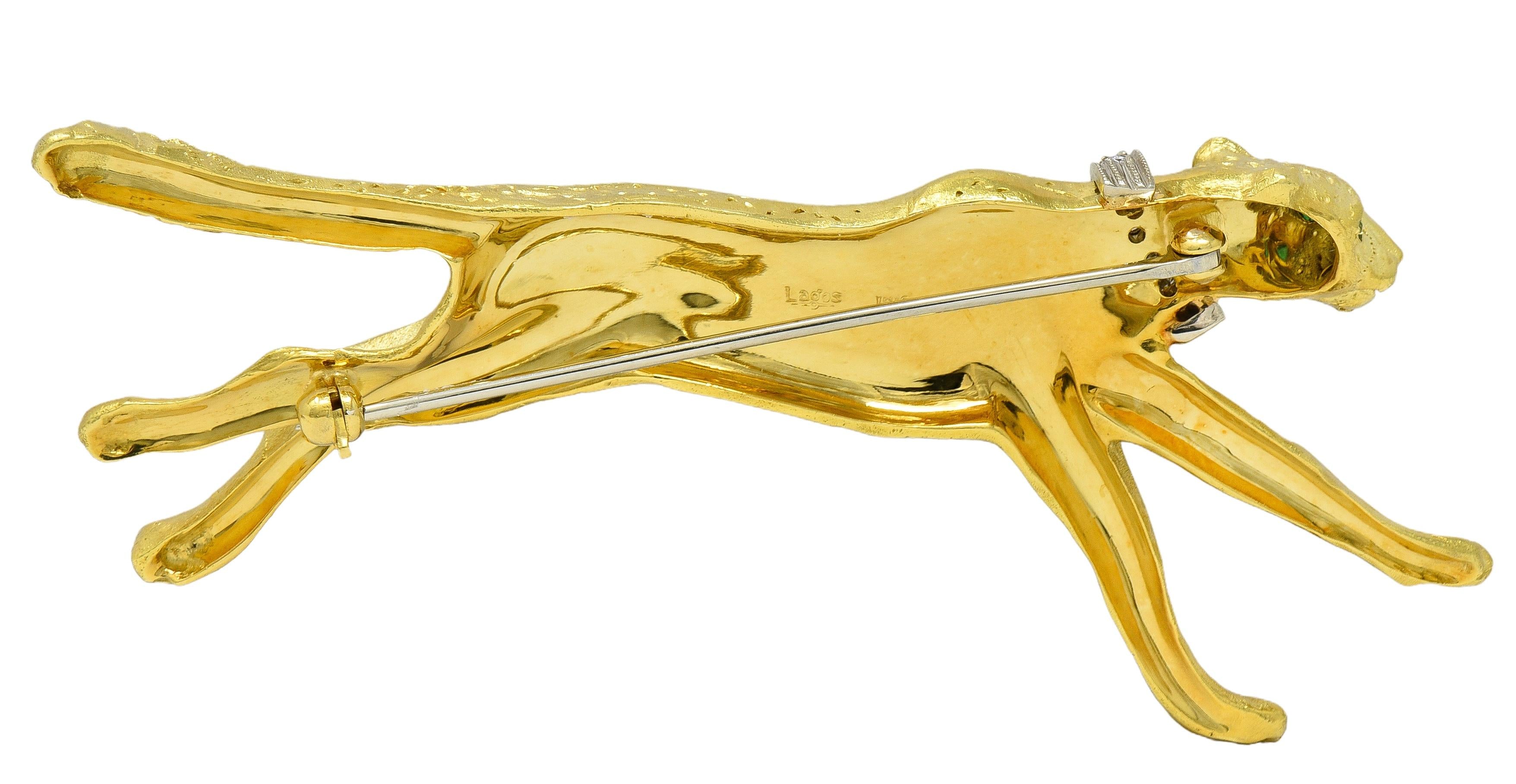 Lagos Contemporary Emerald Diamond 18 Karat Gold Cheetah Brooch