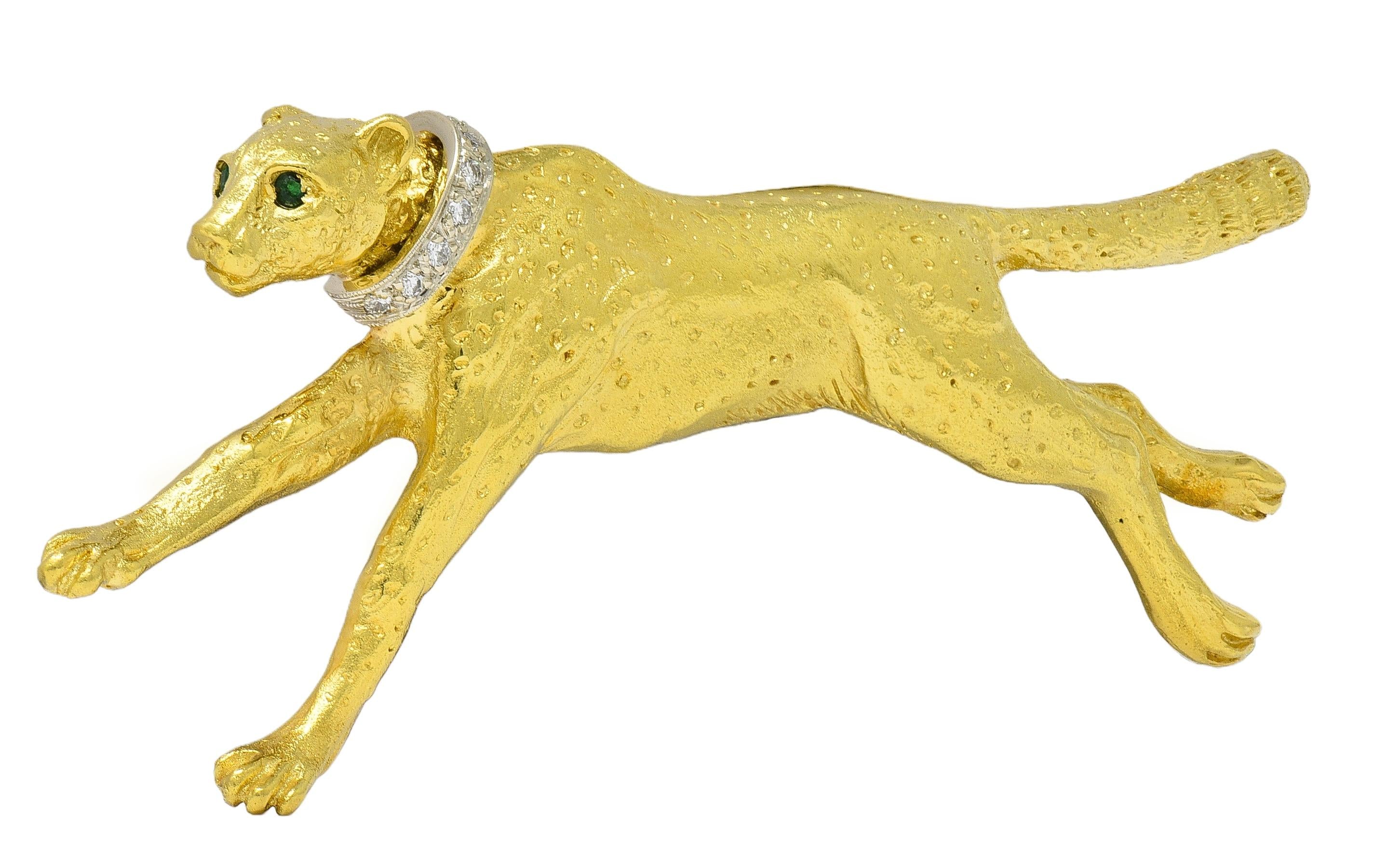 Lagos Contemporary Emerald Diamond 18 Karat Gold Cheetah Brooch