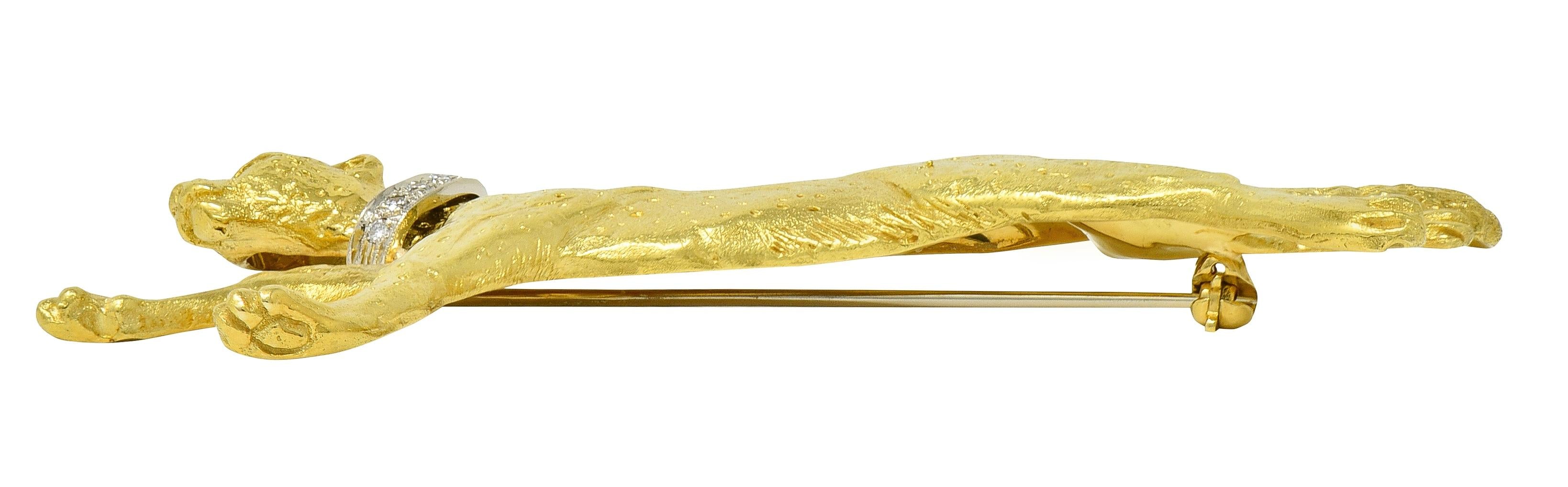 Lagos Contemporary Emerald Diamond 18 Karat Gold Cheetah Brooch