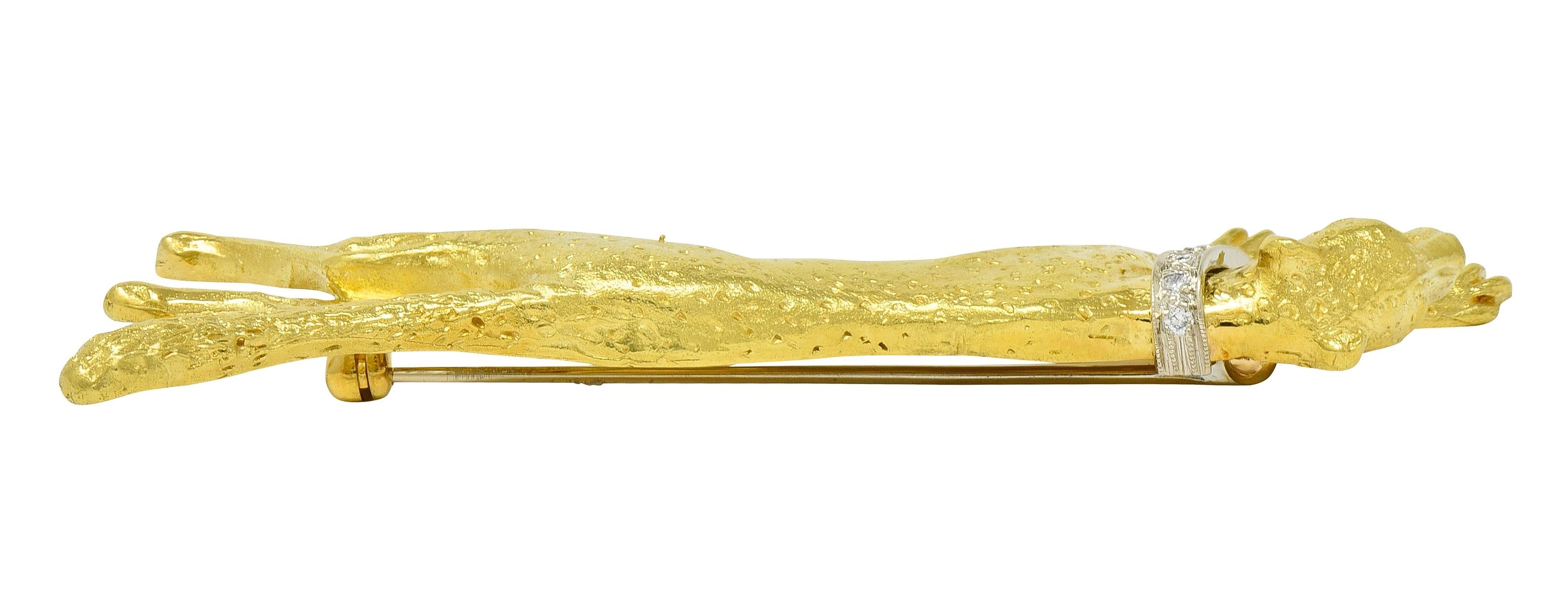 Lagos Contemporary Emerald Diamond 18 Karat Gold Cheetah Brooch