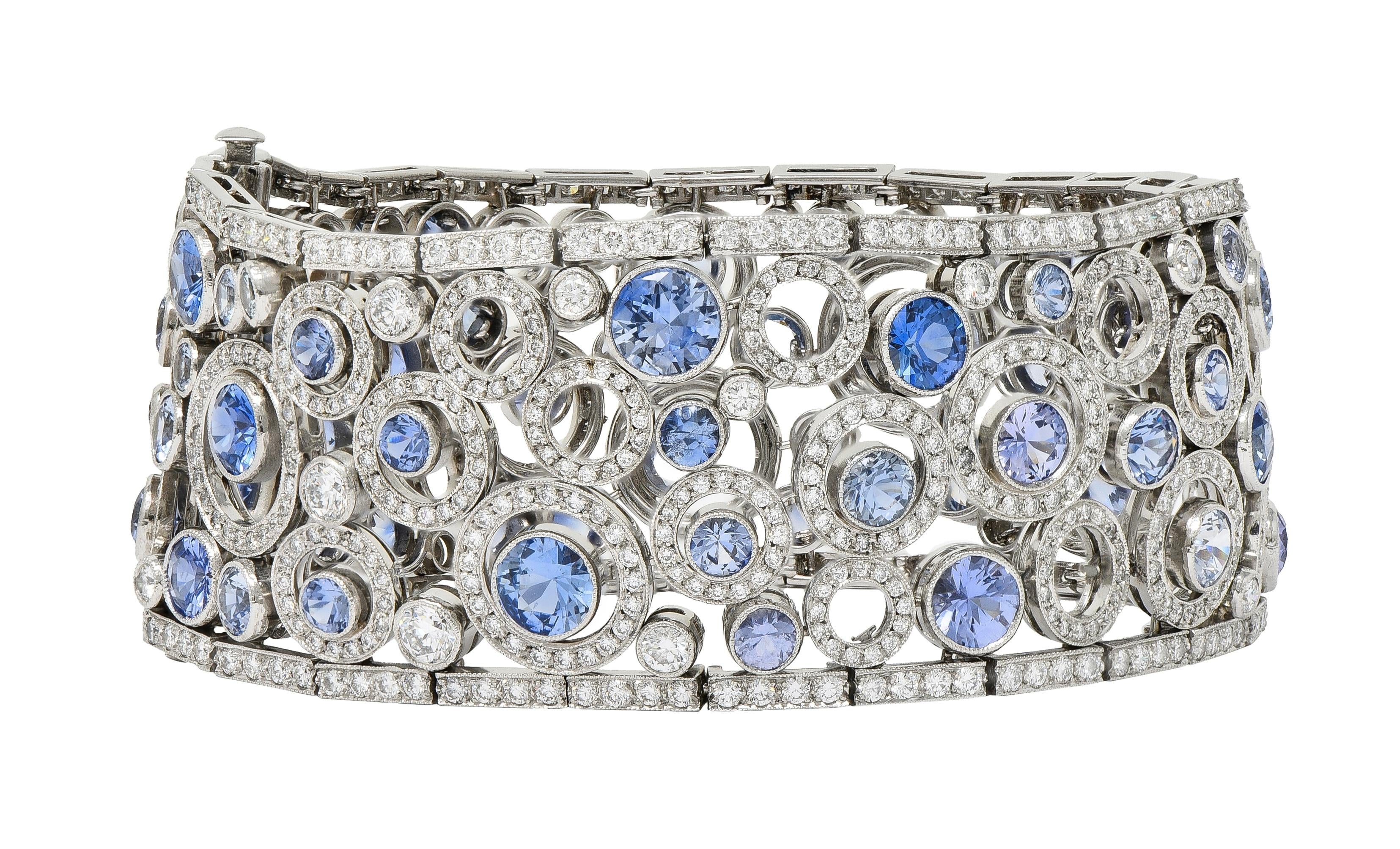 Tiffany & Co Sapphire Diamond Platinum Floating Circles Panel Link Line Bracelet