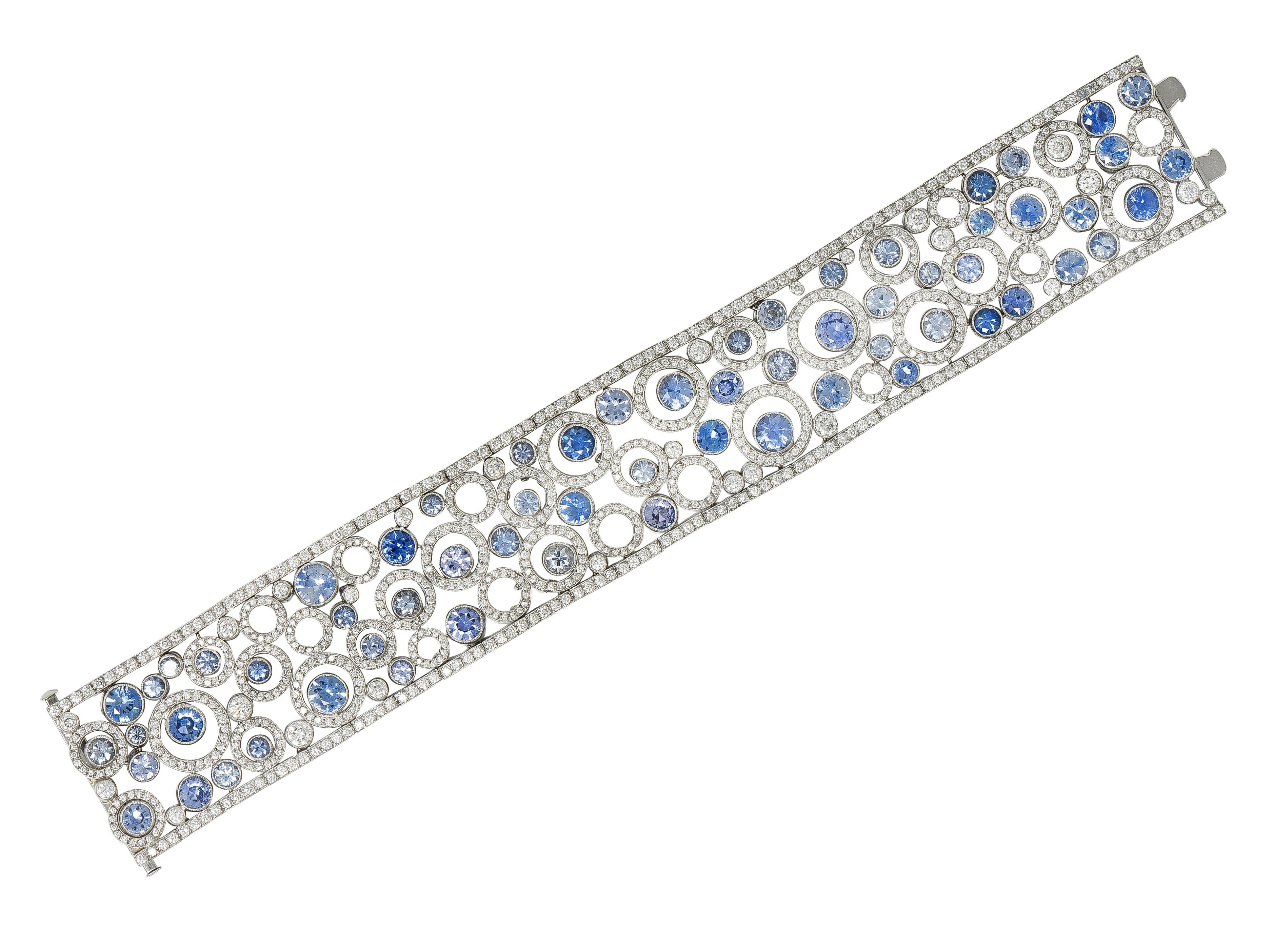 Tiffany & Co Sapphire Diamond Platinum Floating Circles Panel Link Line Bracelet