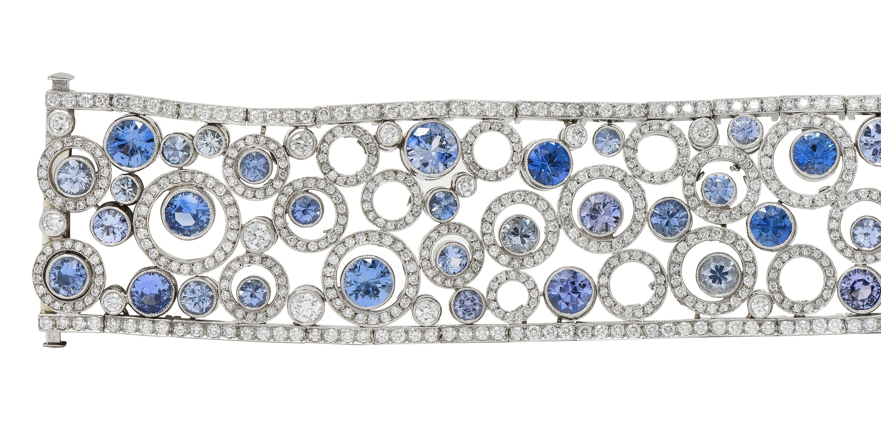 Tiffany & Co Sapphire Diamond Platinum Floating Circles Panel Link Line Bracelet