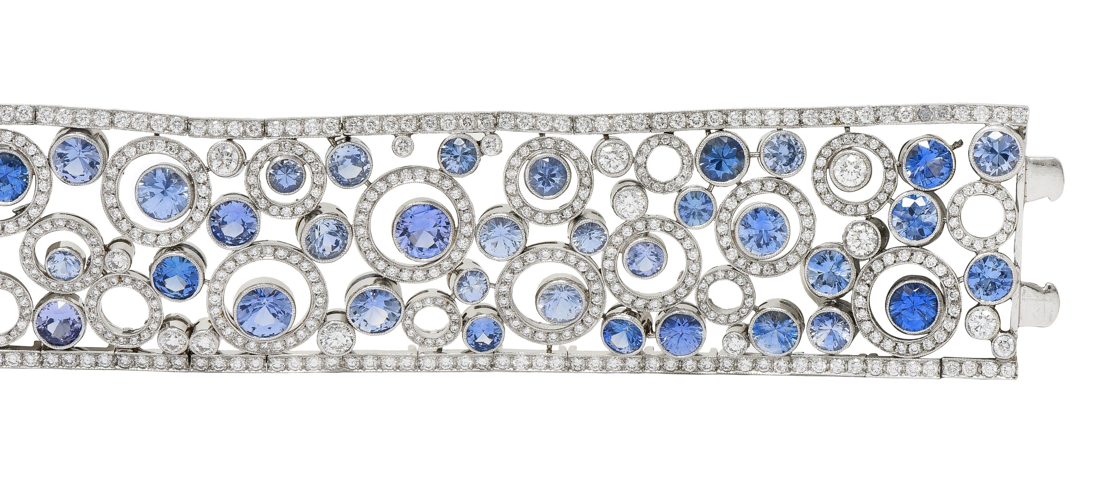 Tiffany & Co Sapphire Diamond Platinum Floating Circles Panel Link Line Bracelet