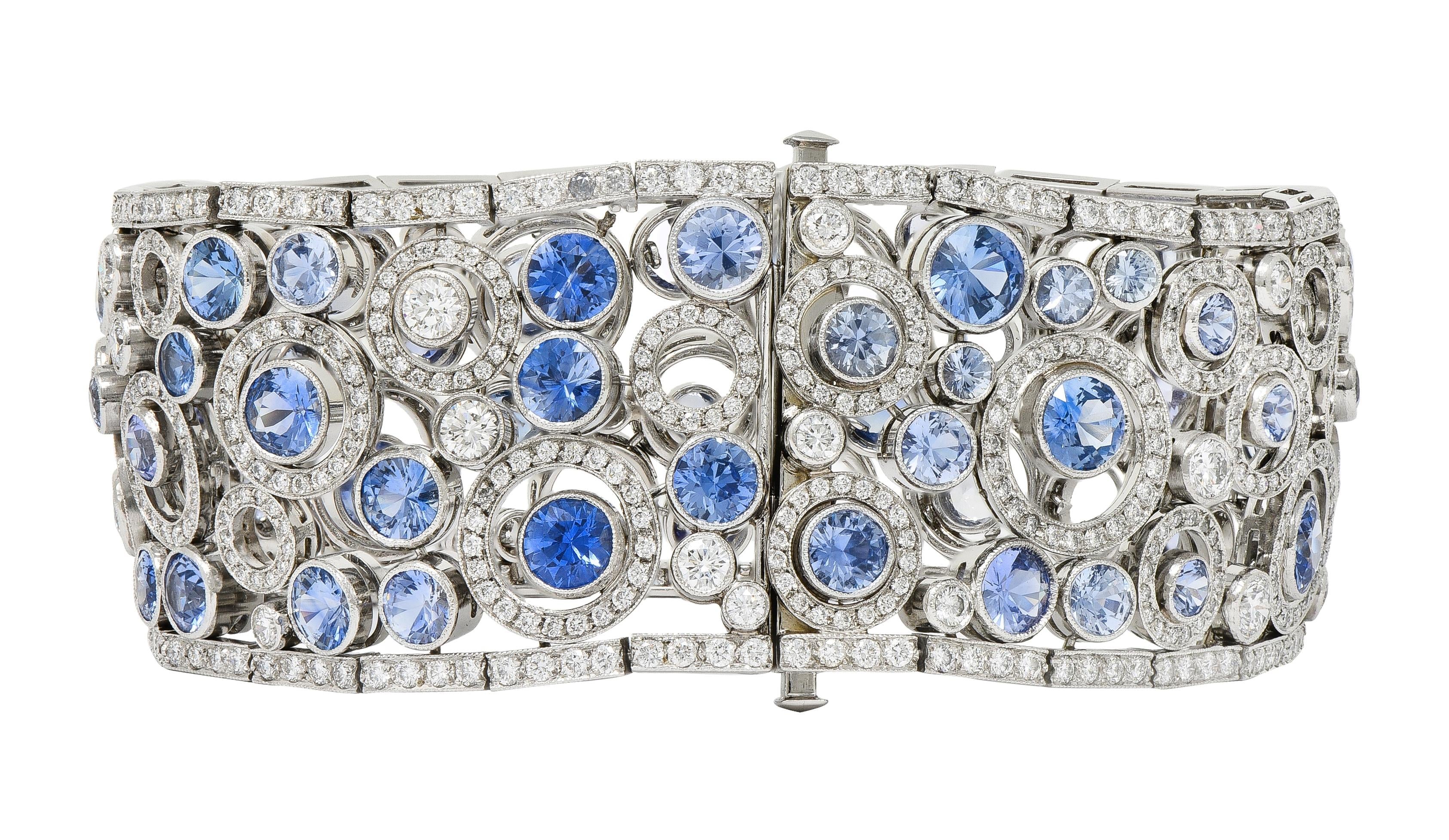 Tiffany & Co Sapphire Diamond Platinum Floating Circles Panel Link Line Bracelet