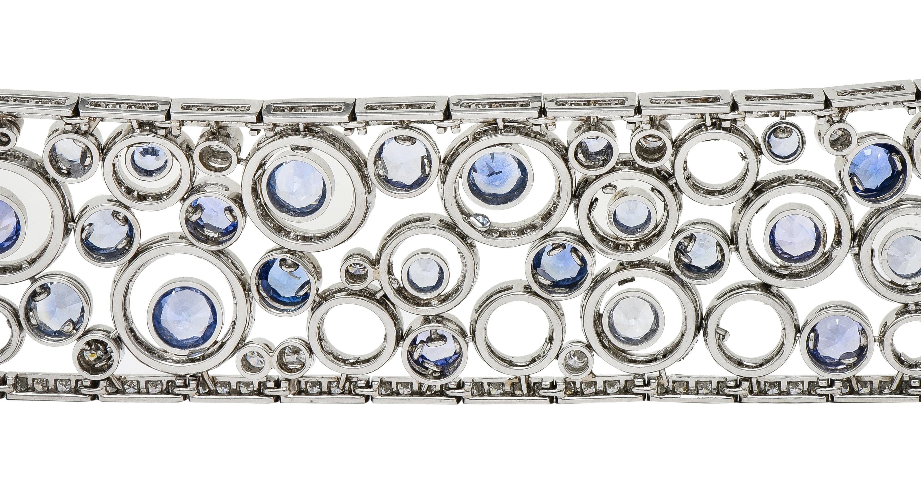 Tiffany & Co Sapphire Diamond Platinum Floating Circles Panel Link Line Bracelet