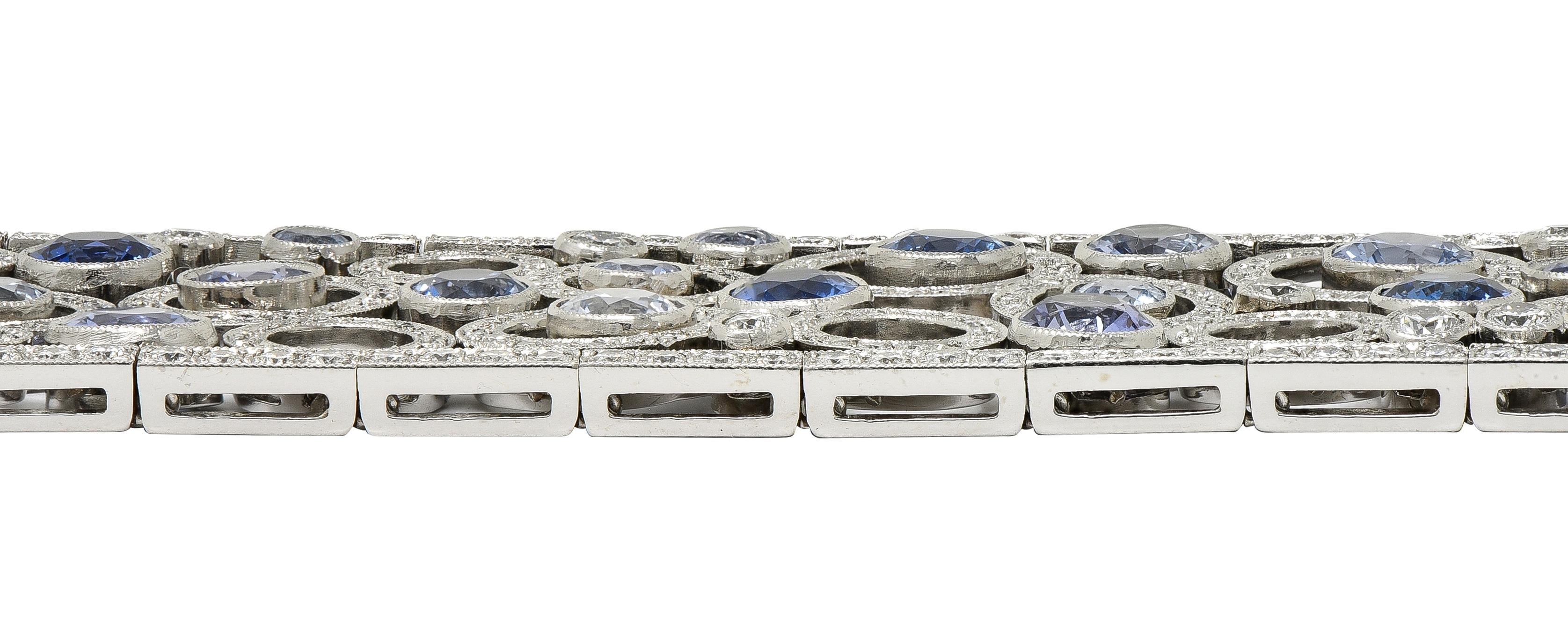 Tiffany & Co Sapphire Diamond Platinum Floating Circles Panel Link Line Bracelet