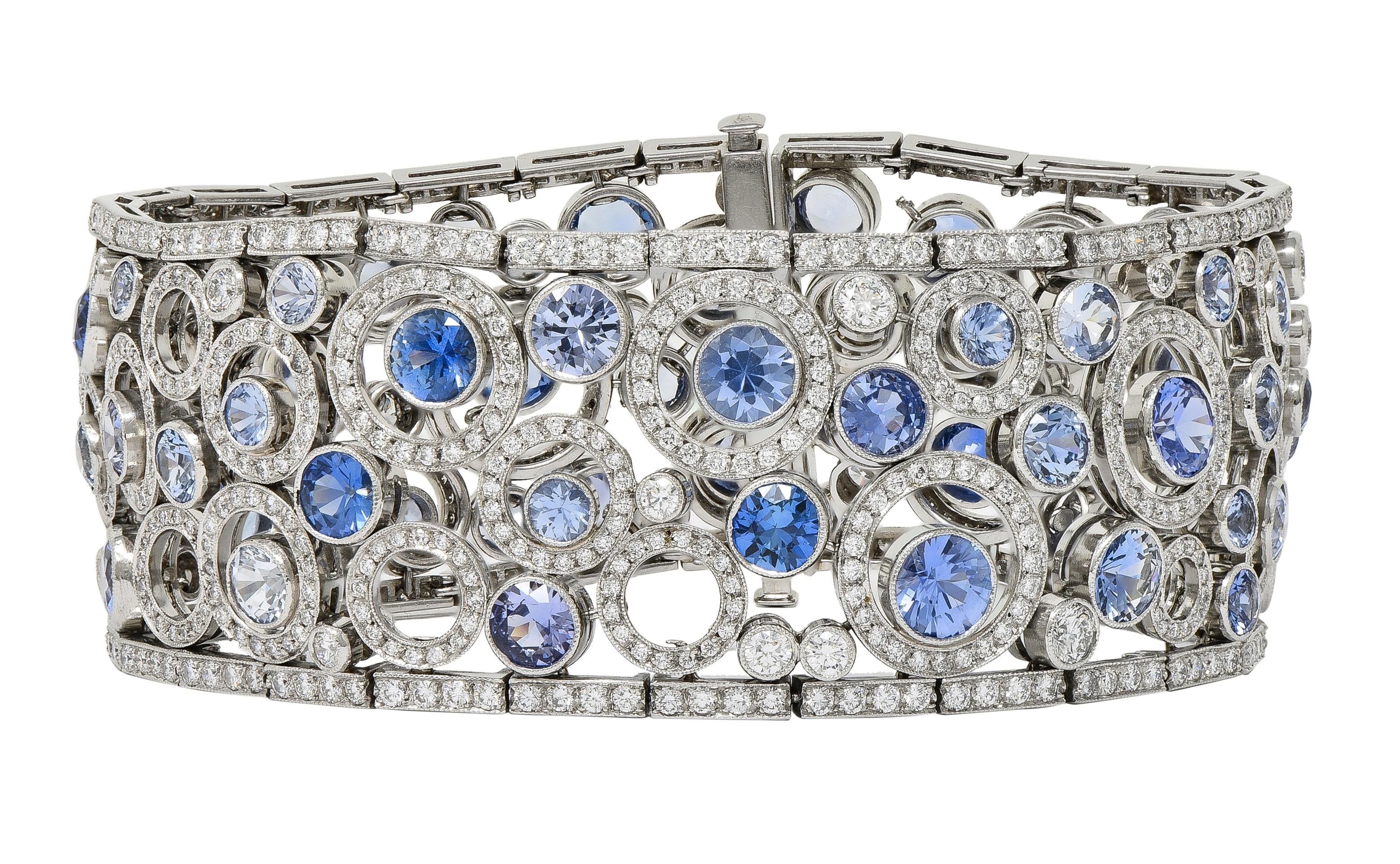 Tiffany & Co Sapphire Diamond Platinum Floating Circles Panel Link Line Bracelet