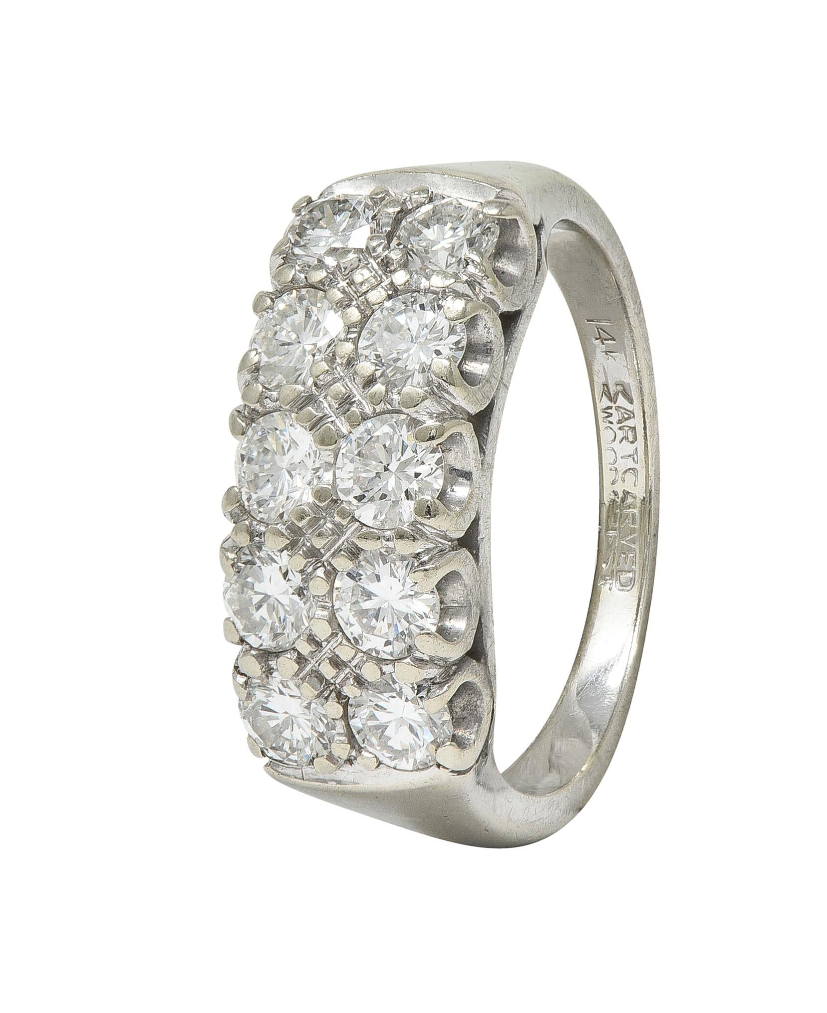Mid-Century 1.00 CTW Diamond 14K Gold Vintage Two-Row Fishtail Wedding Band Ring
