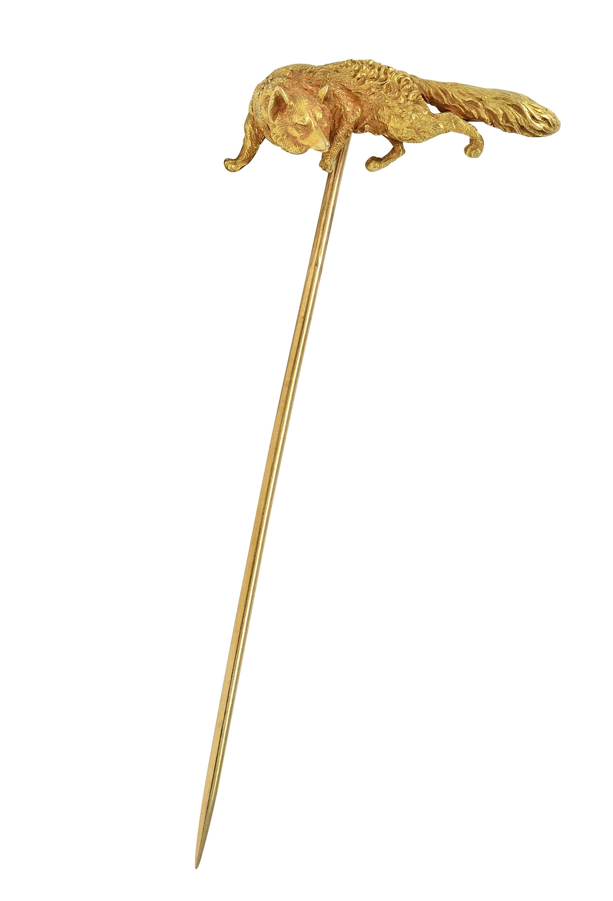 Edwardian 14 Karat Yellow Gold Fox Antique Animal Stickpin