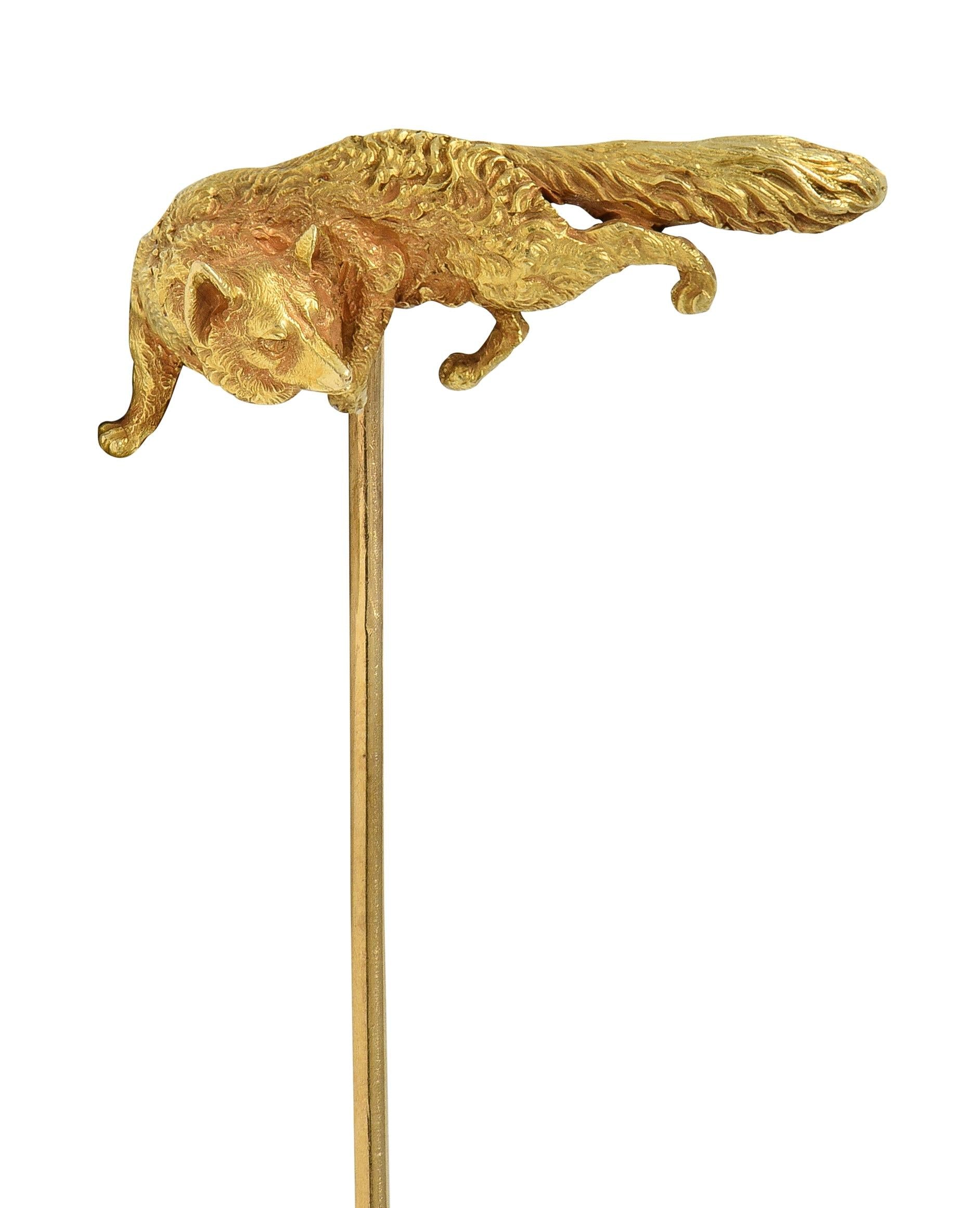 Edwardian 14 Karat Yellow Gold Fox Antique Animal Stickpin