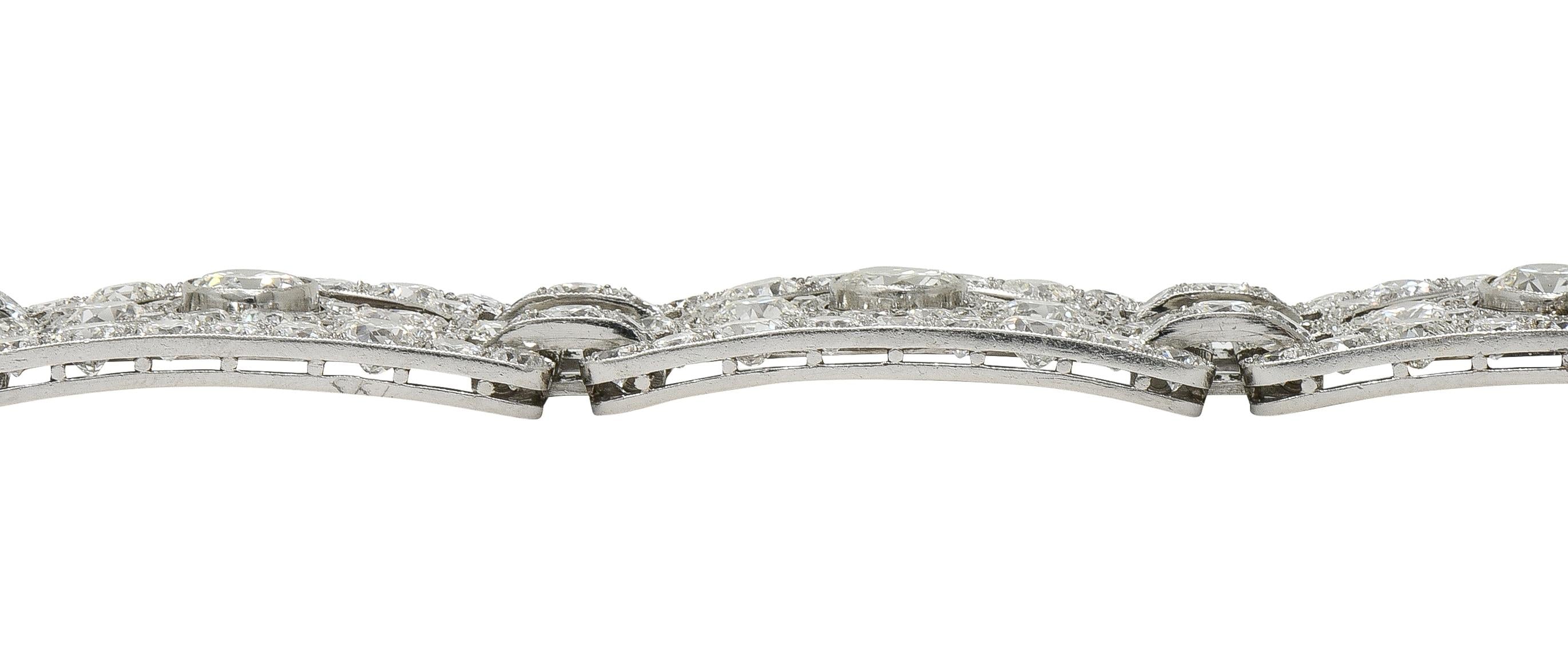 Art Deco French 39.78 CTW Diamond Platinum Vintage Geometric Panel Link Bracelet