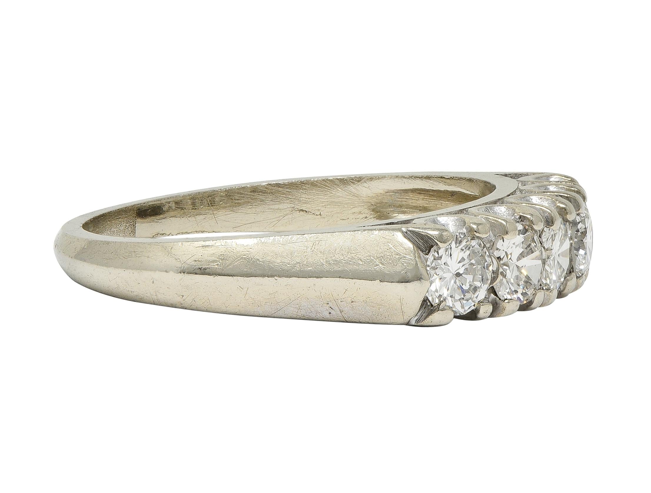 Mid-Century Transitional Diamond 14K Gold Vintage Fishtail Wedding Band Ring