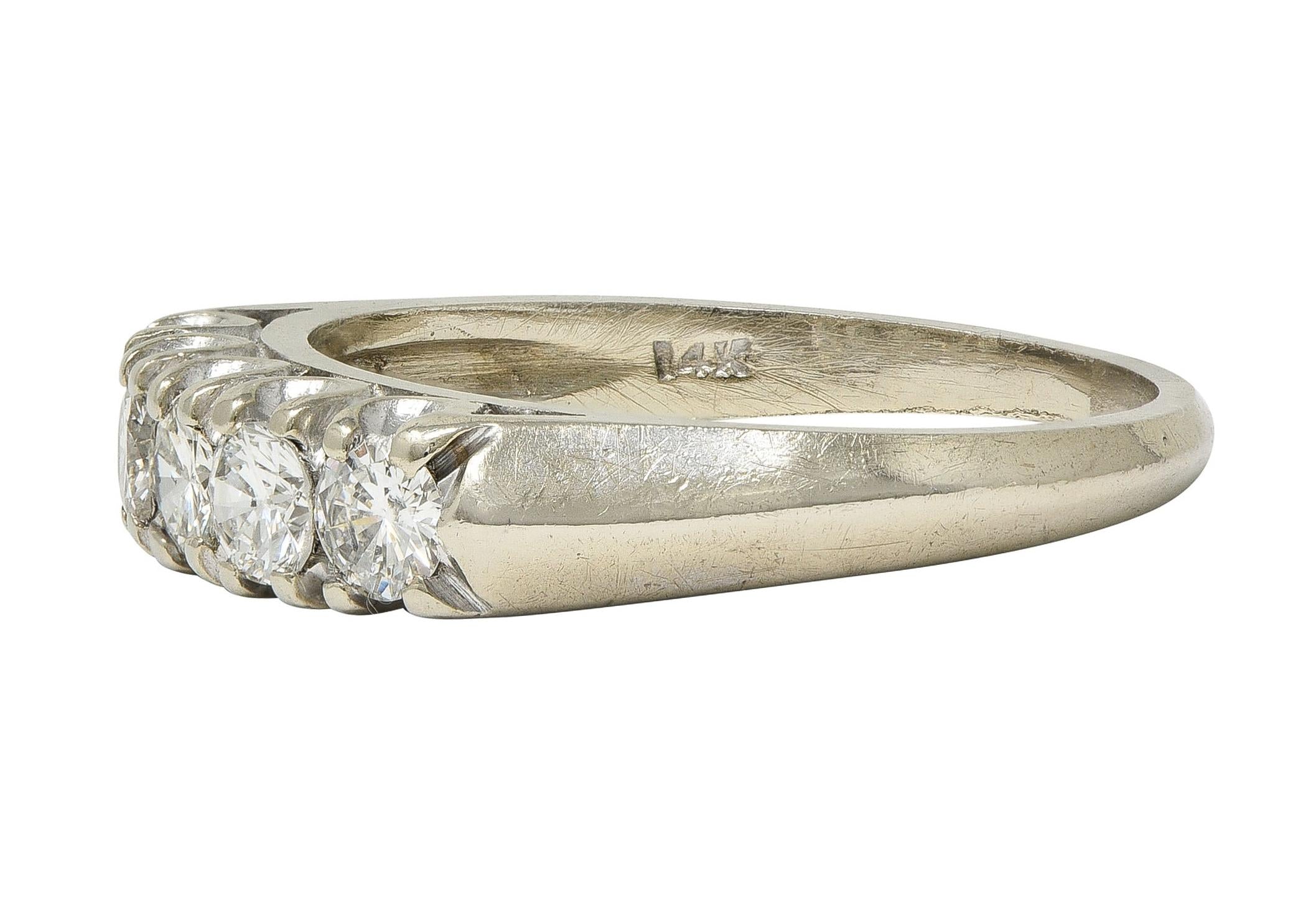 Mid-Century Transitional Diamond 14K Gold Vintage Fishtail Wedding Band Ring