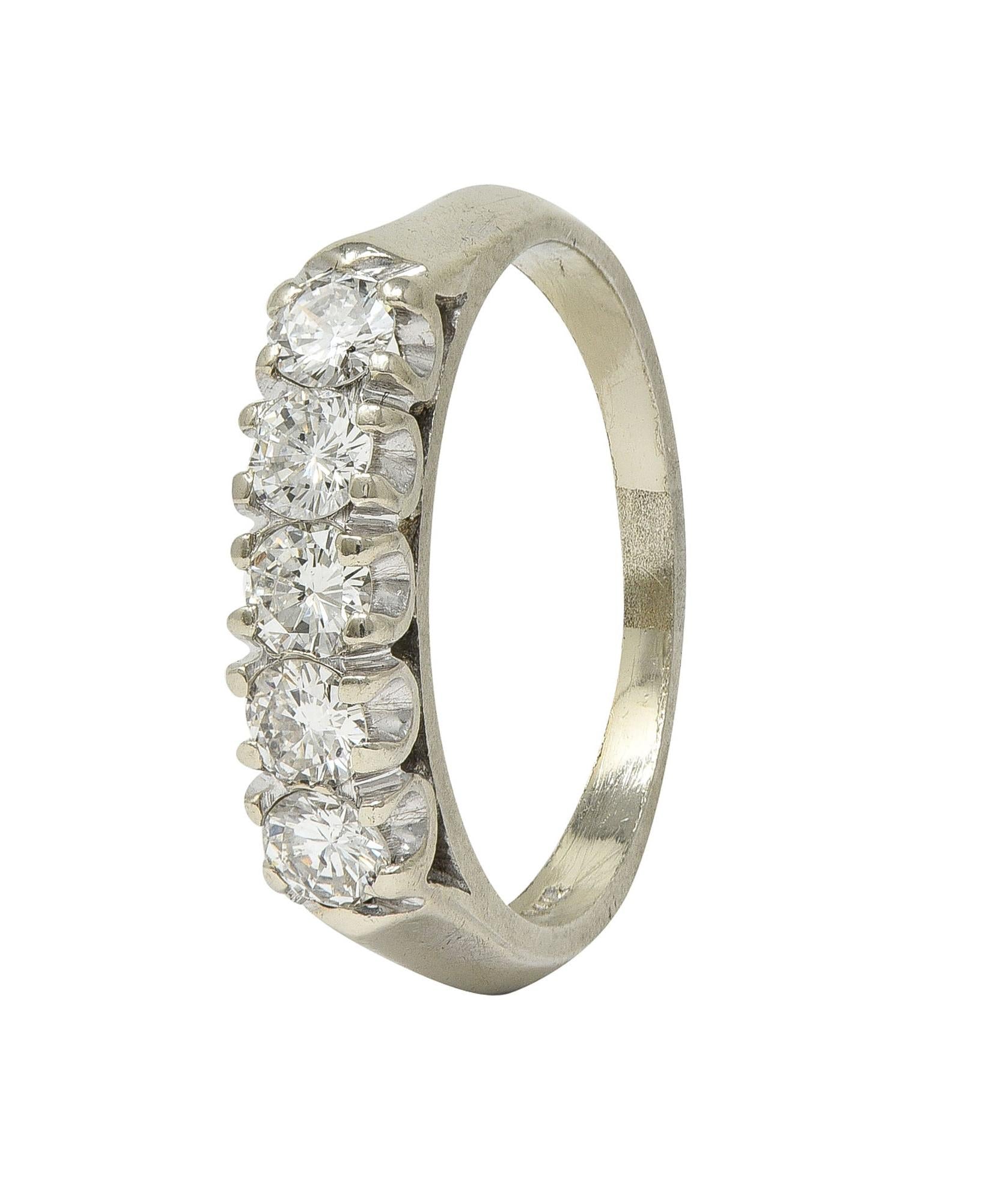 Mid-Century Transitional Diamond 14K Gold Vintage Fishtail Wedding Band Ring