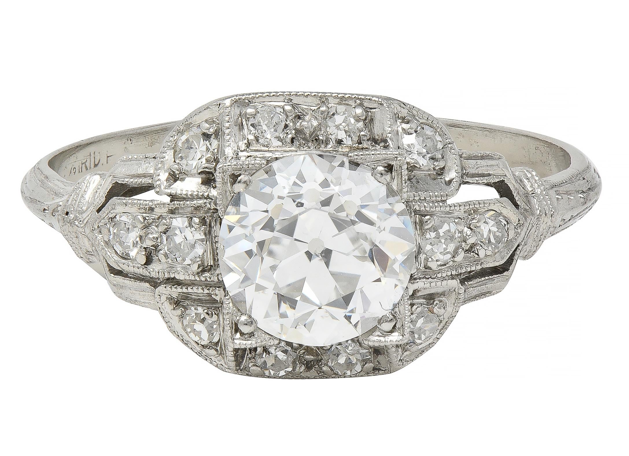 Art Deco 1.40 CTW OEC Diamond Platinum Vintage Bombé Engagement Ring GIA