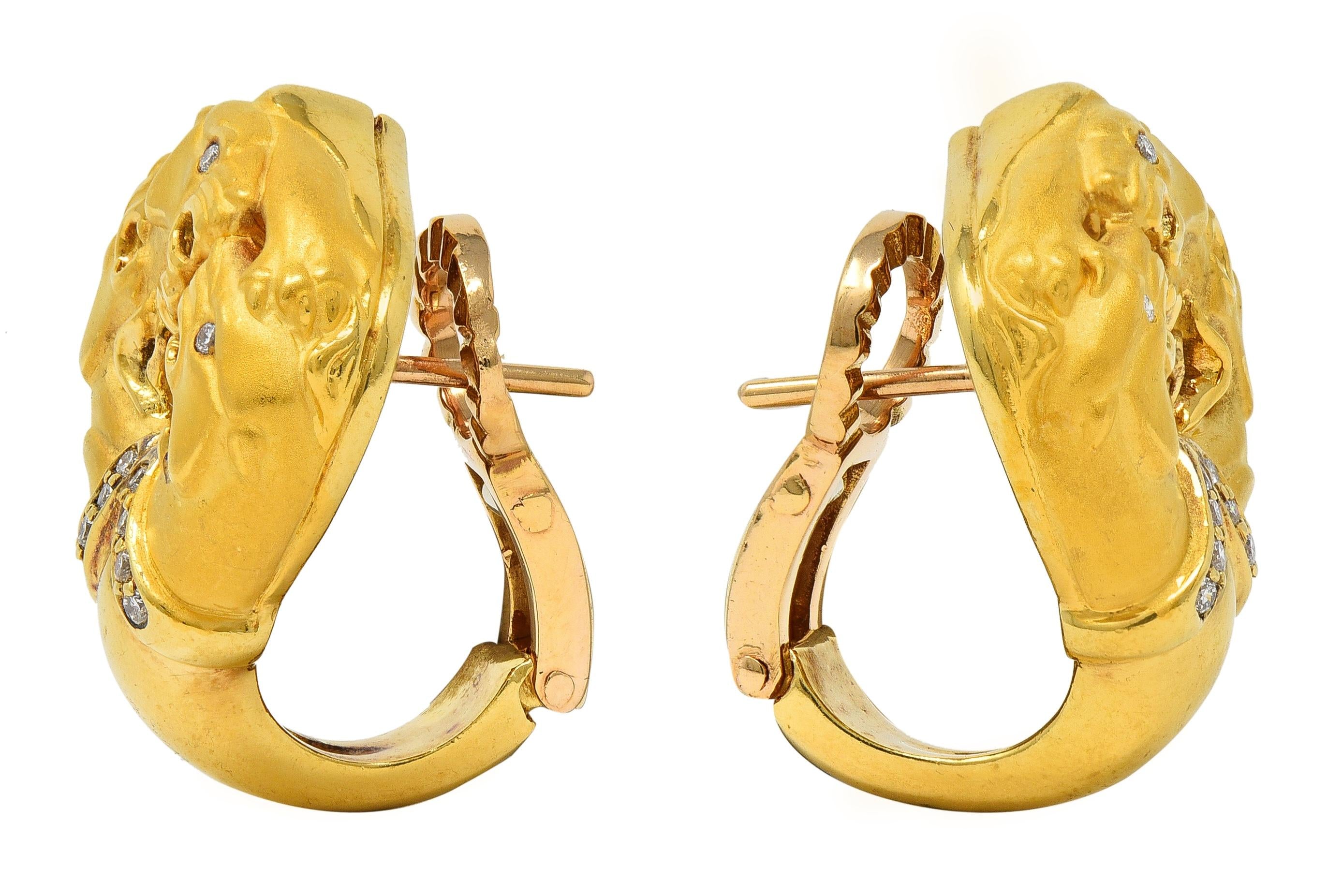 Carrera Y Carrera 2000's Diamond 18 Karat Yellow Gold Triple Panther Earrings