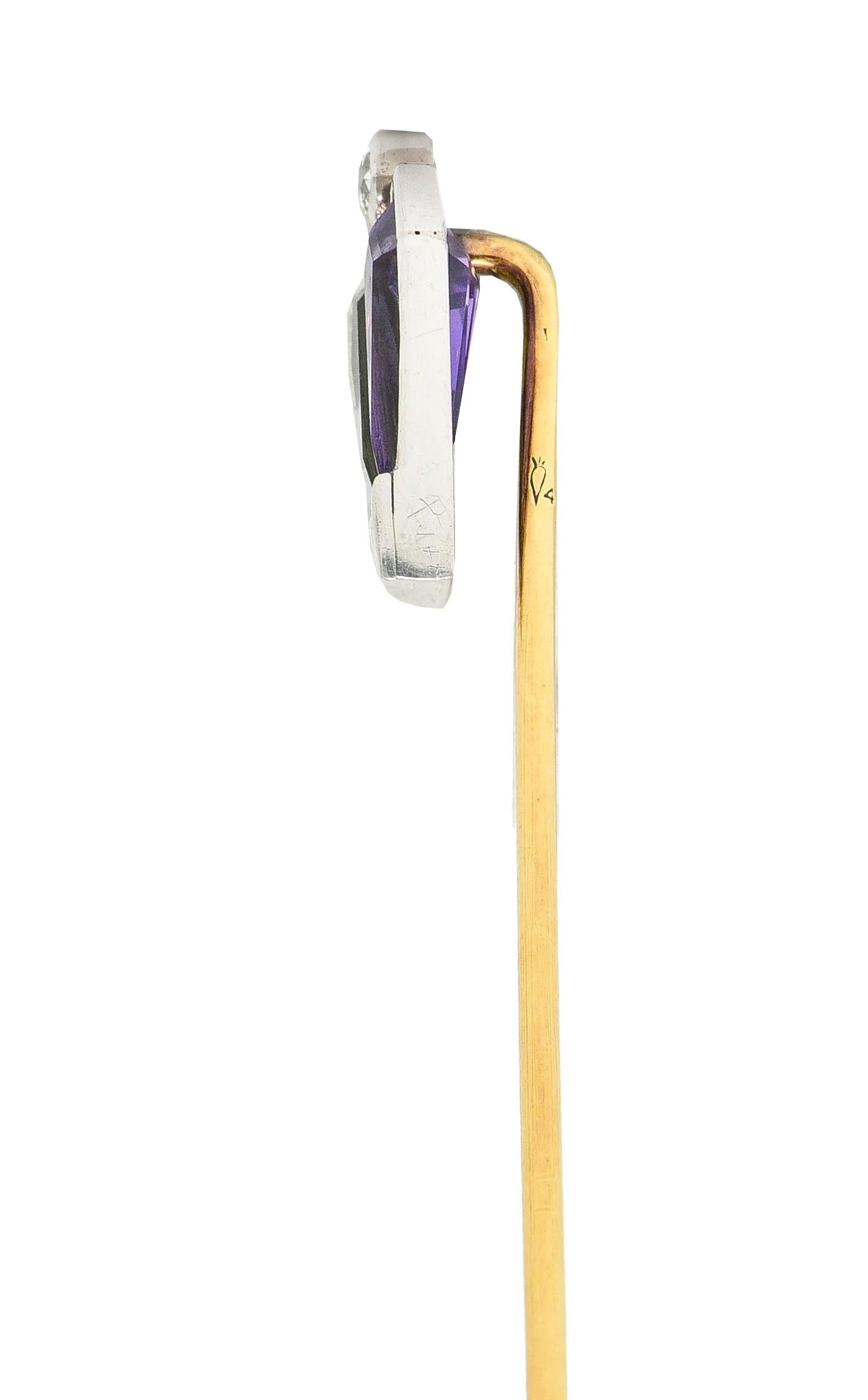Carter Gough & Co. Art Deco Diamond Multi-Gem Platinum 14K Gold Antique Stickpin