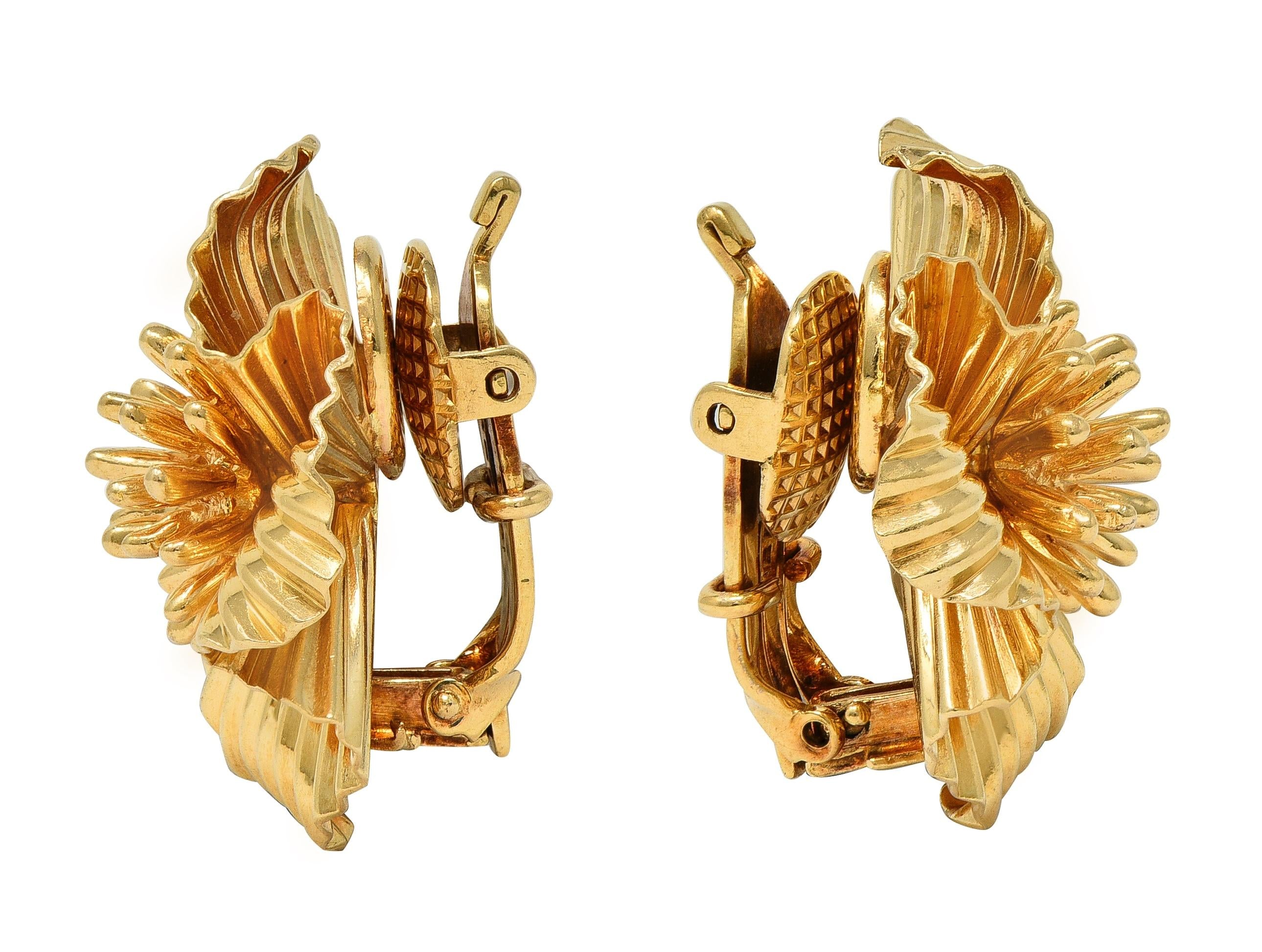 Tiffany & Co. Retro 14 Karat Yellow Gold Vintage Flower Ear-Clip Earrings