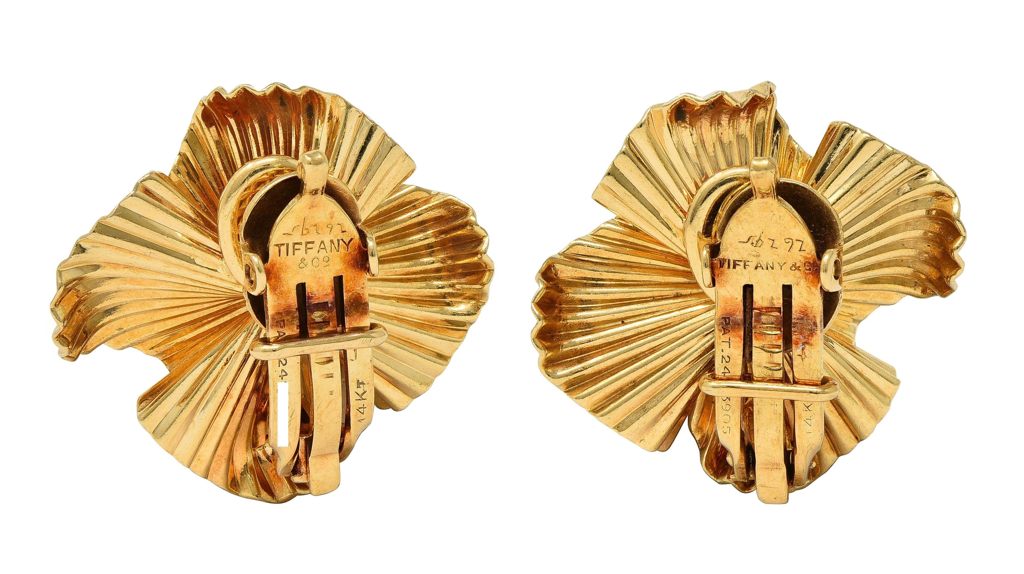 Tiffany & Co. Retro 14 Karat Yellow Gold Vintage Flower Ear-Clip Earrings